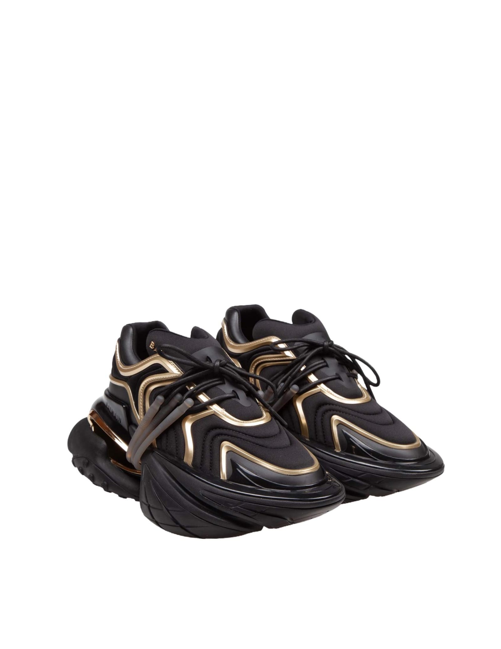 Shop Balmain Unicorn Wave Neoprene And Leather Sneakers Color Black/gold