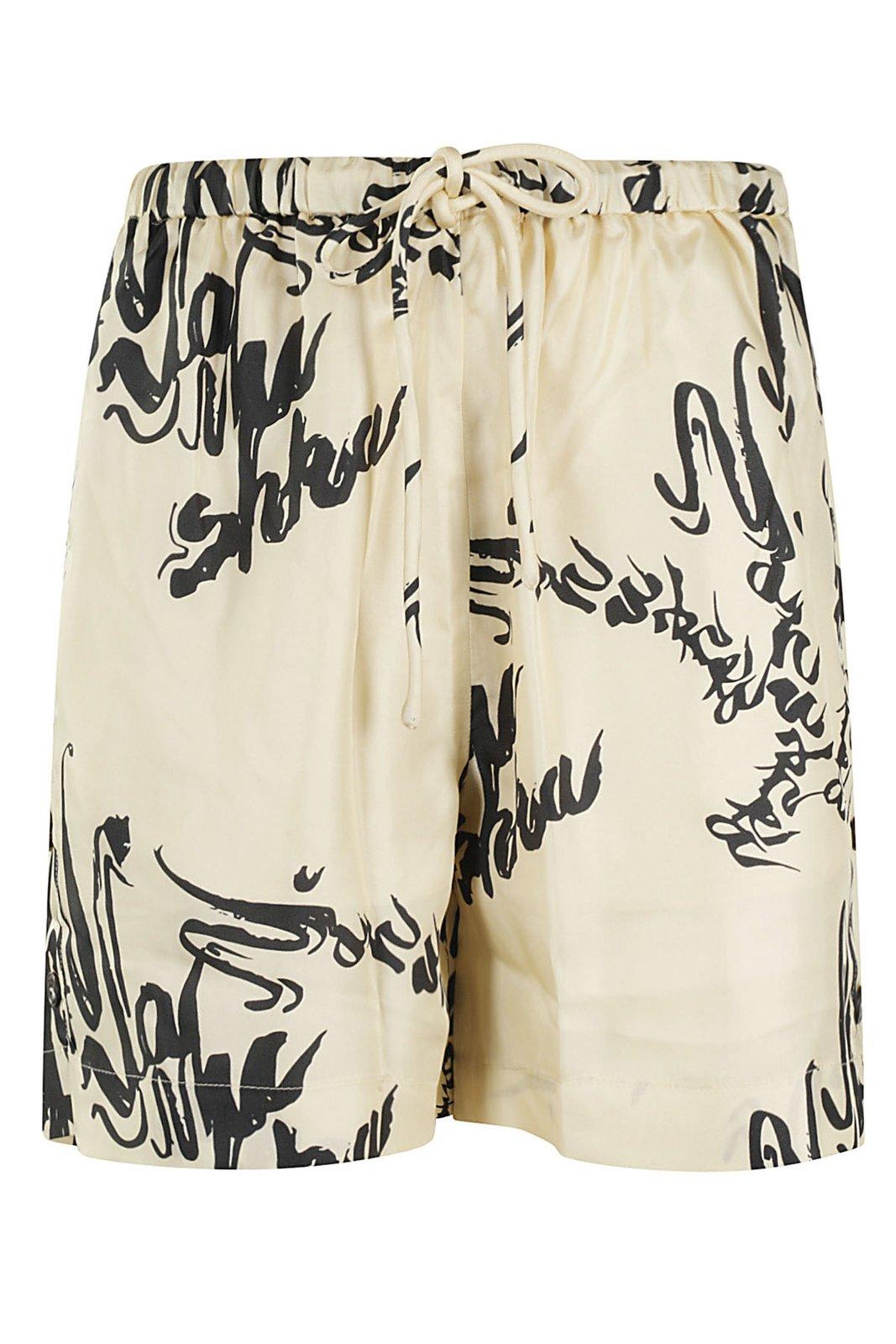 Shop Nanushka Ceylin Logo-printed Drawstring Shorts In Beige