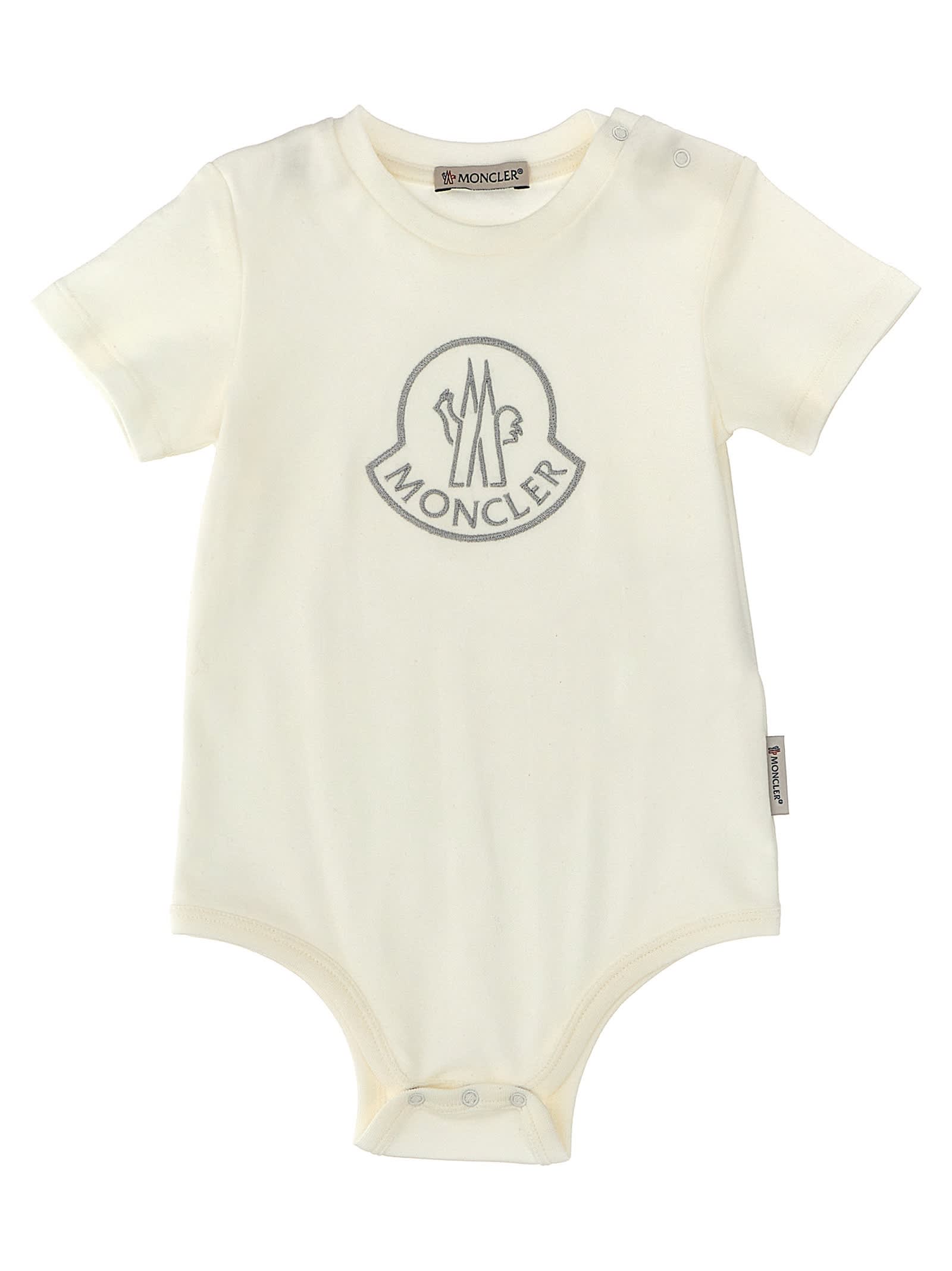 Moncler Babies' Logo Embroidery Bodysuit In White