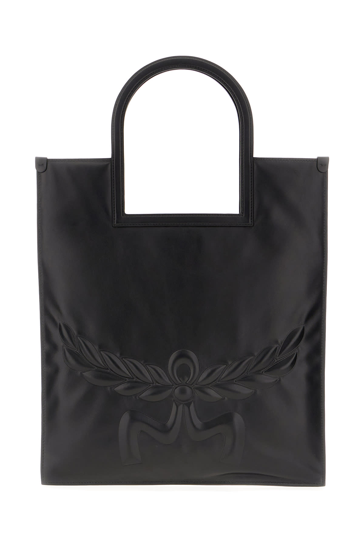 Mcm Woman Black Nappa Leather Aren Shopping Bag In Bk