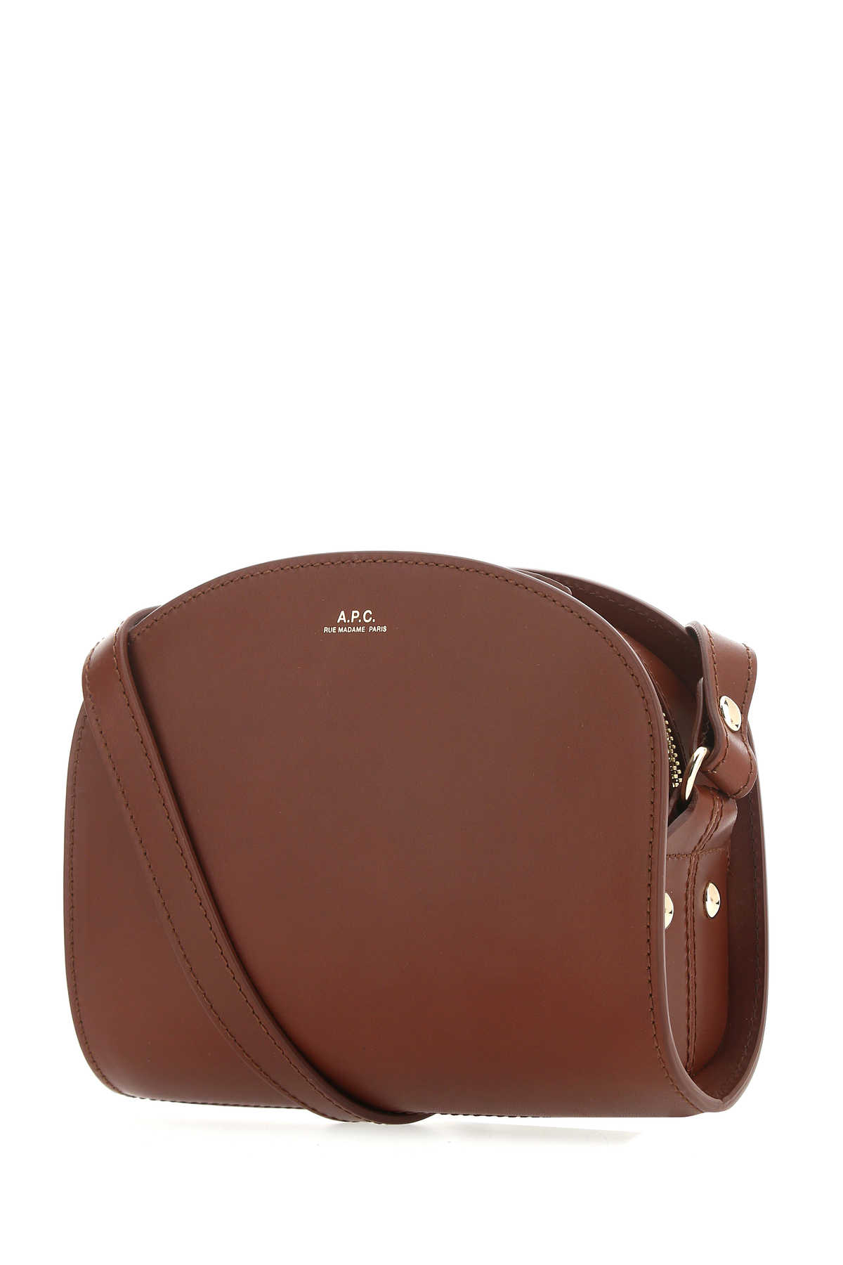 Shop Apc Caramel Leather Mini Demi Lune Shoulder Bag In Cad