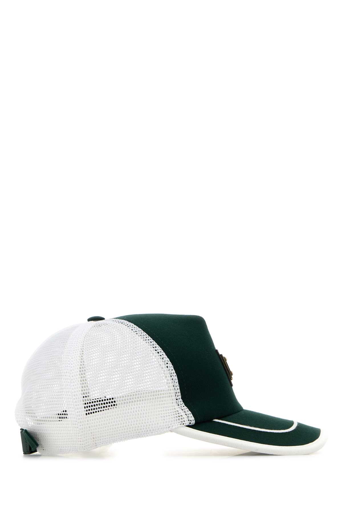 Shop Dolce & Gabbana Two-tone Cotton And Mesh Baseball Cap In Verdonescurissimo