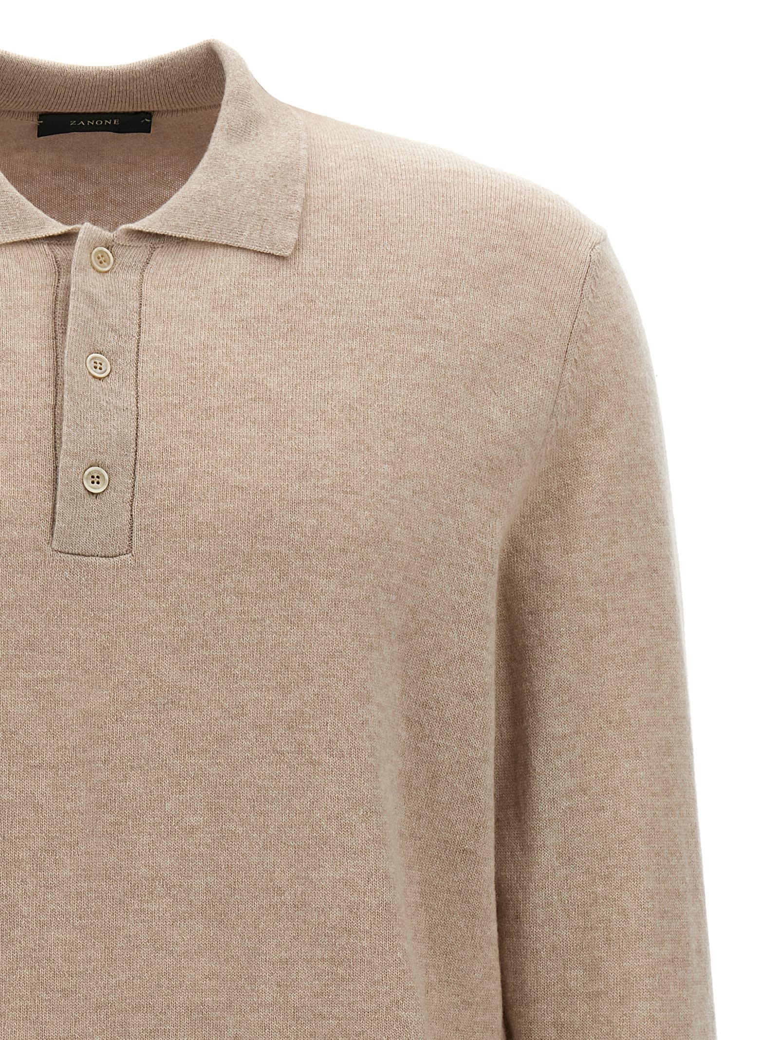 Shop Zanone Cashmere Wool Polo Shirt In Beige