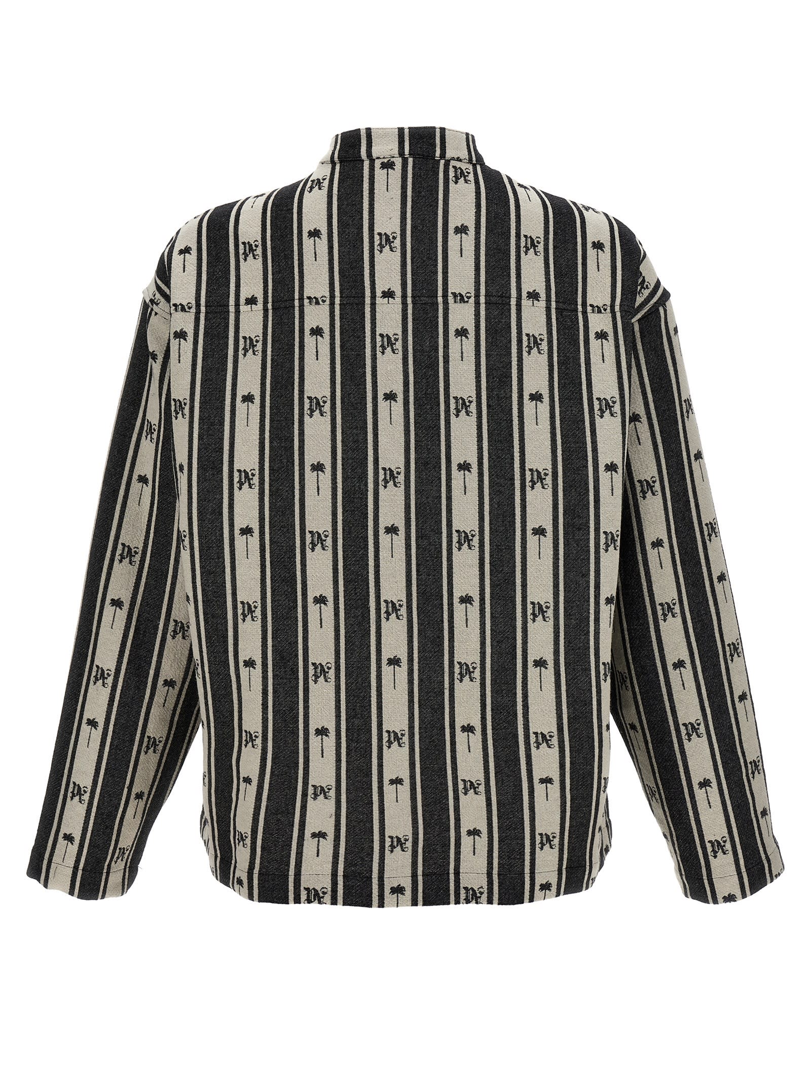 Shop Palm Angels Metal Frame Stripes Overshirt In White/black