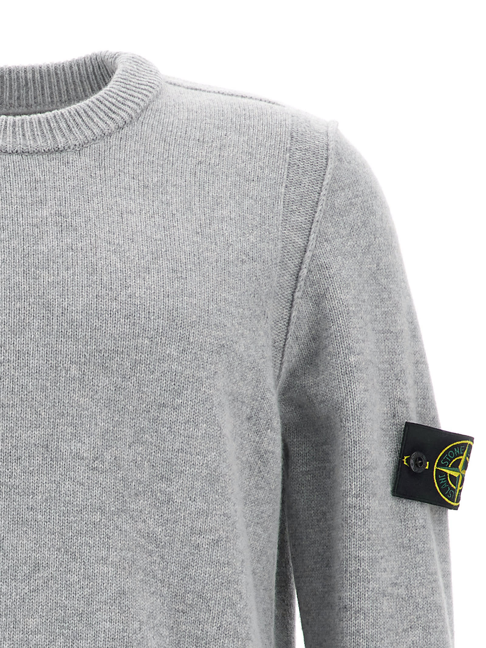 Stone Island Lightweight Wool Crew Neck Sweater With Raglan Sleeves Clothing In Gray