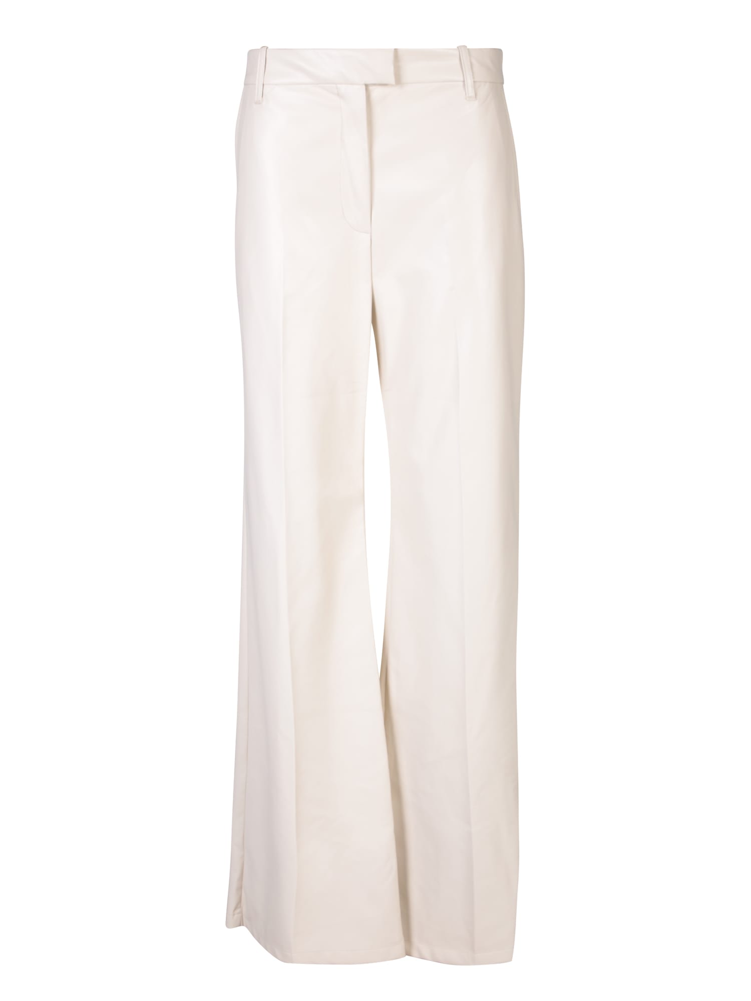 Ivory Faux Leather Flare Trousers