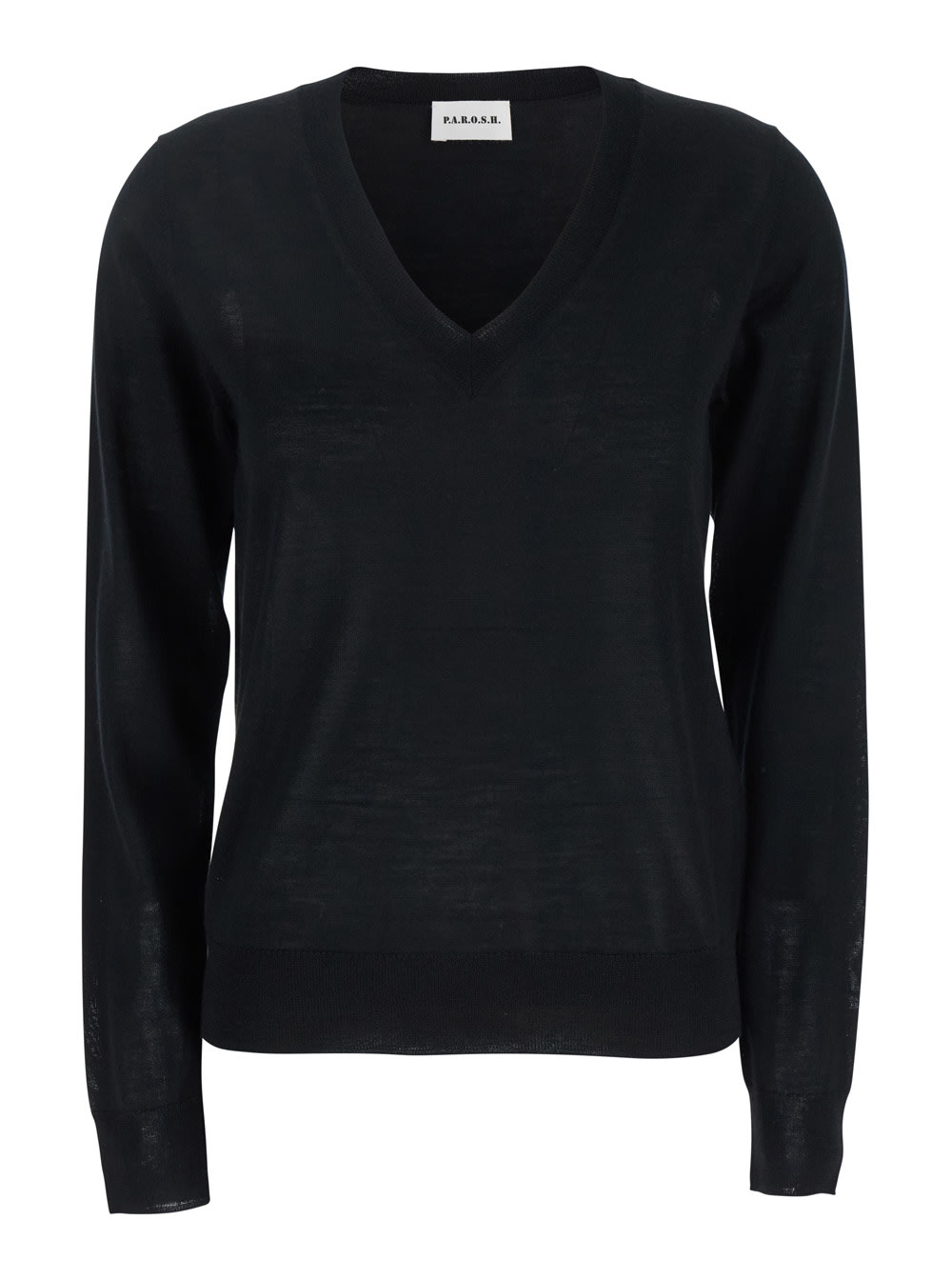 Parosh Black V-neck Long-sleeved Sweater In Wool And Silk Blend Woman