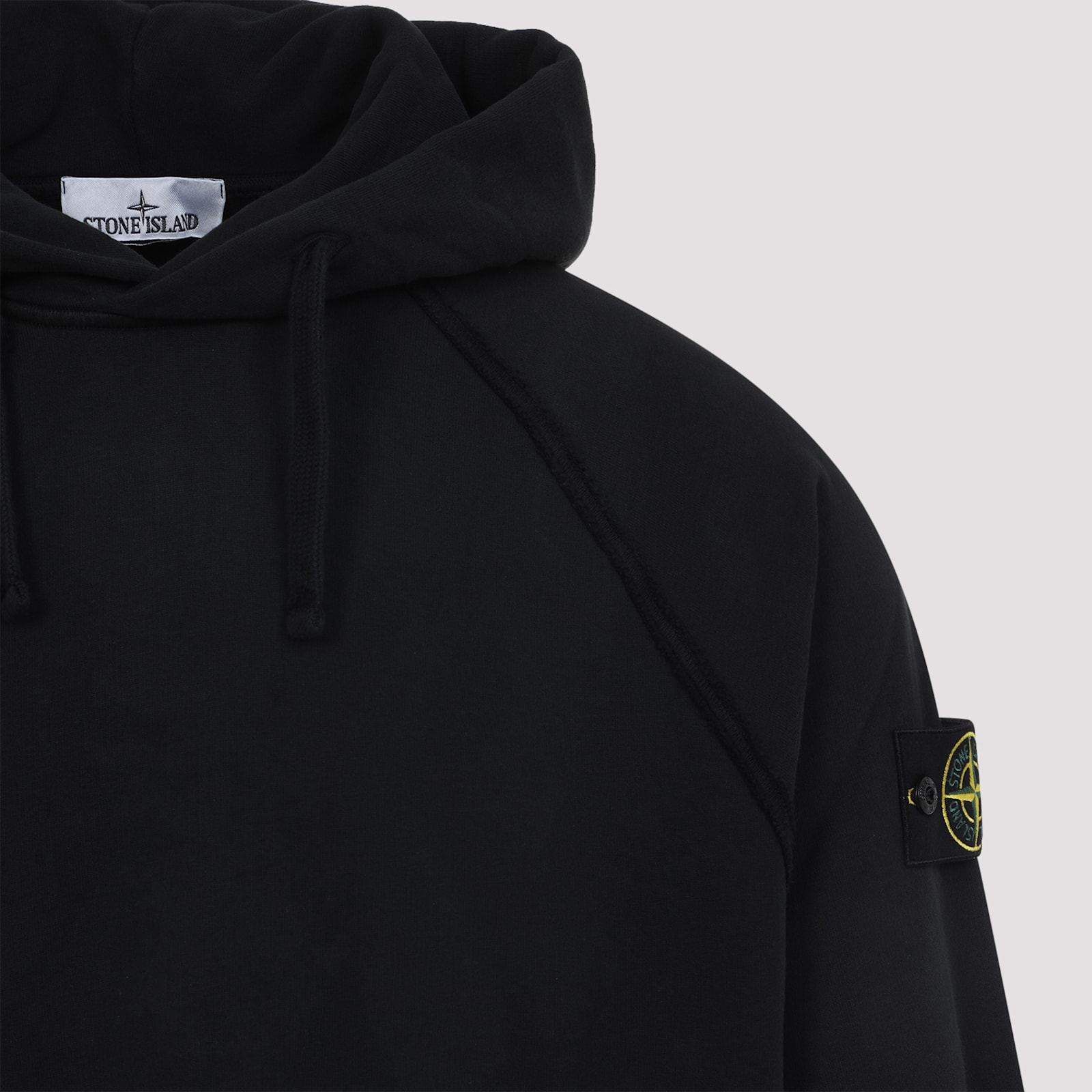 Stone Island Brushed Organic Cotton Fleece Oversized Fit Hoodie Clothing In Black