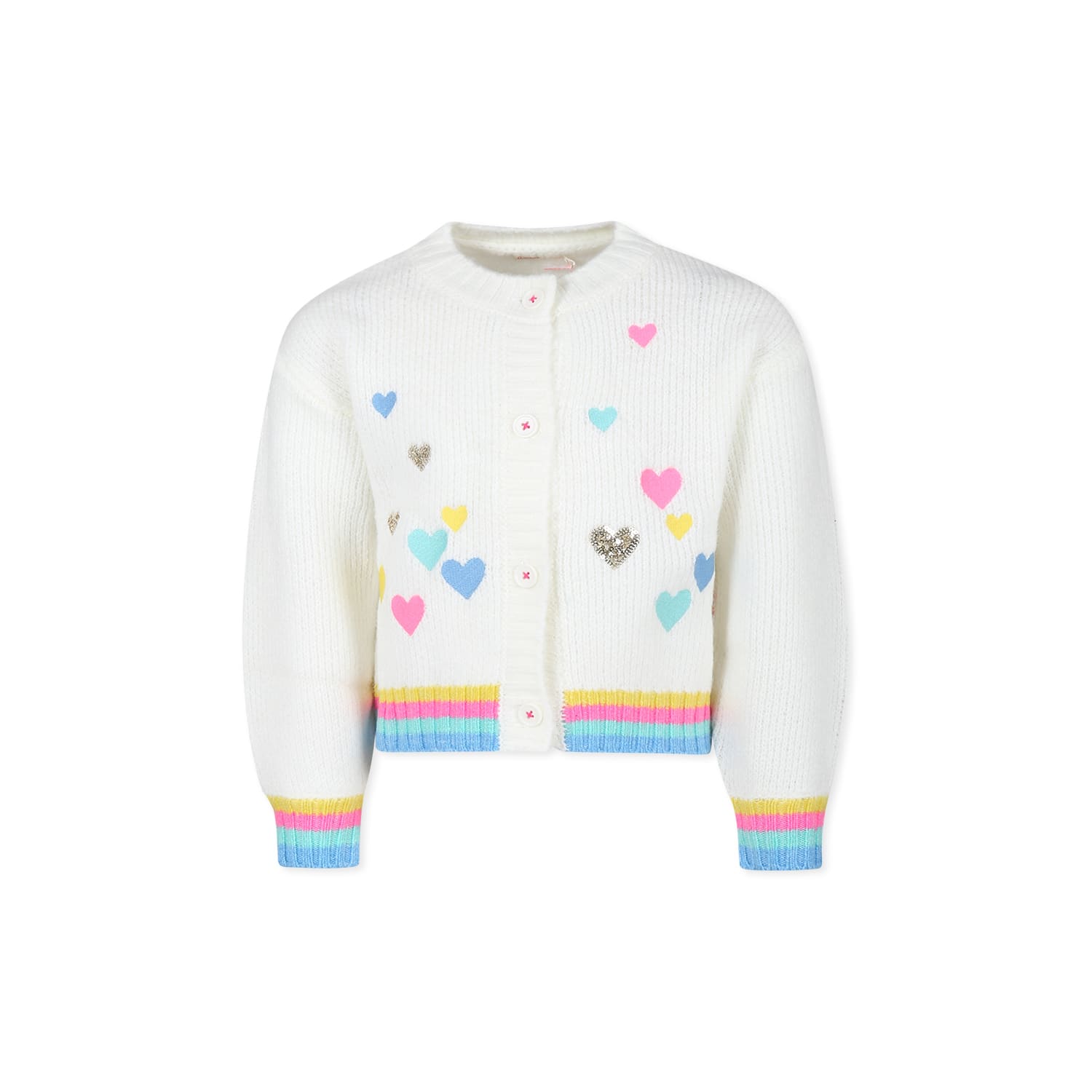 Shop Billieblush Ivory Cardigan For Girl With Hearts