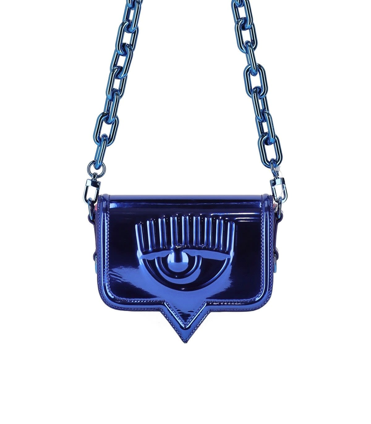 Chiara Ferragni Eyelike Mirror Small Blue Crossbody Bag