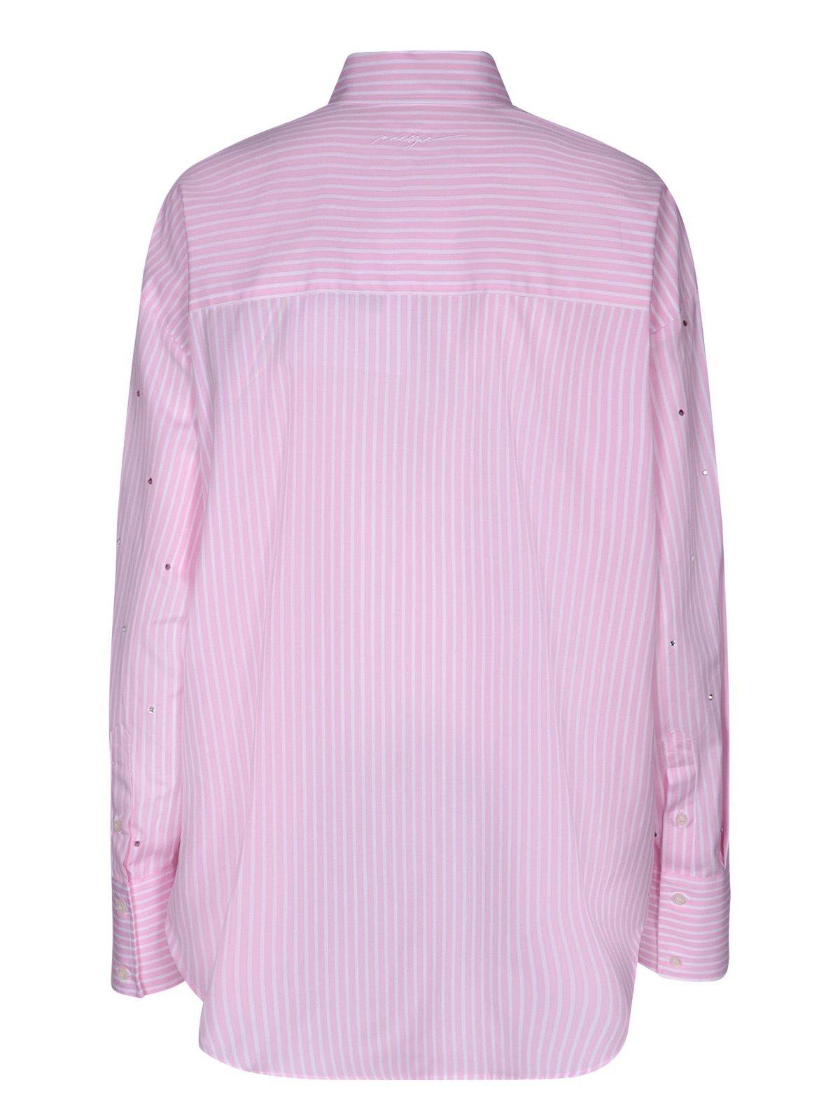 Shop Msgm Long Sleeved Embellished Striped Shirt
