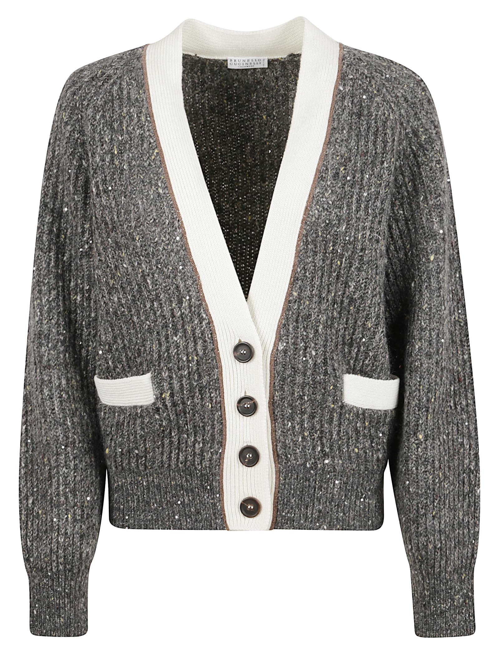 Brunello Cucinelli Speckled Knit Cardigan In Gray