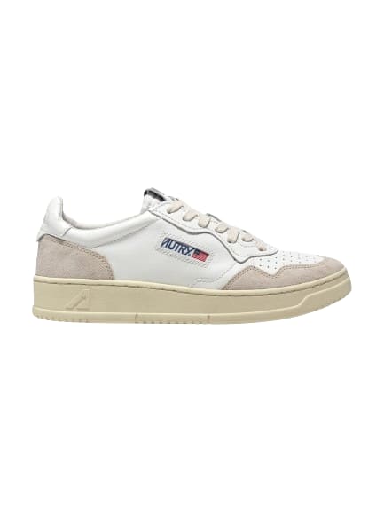 Autry Medalist White Low Top Sneakers With Beige Suede Details In Leather Man In White