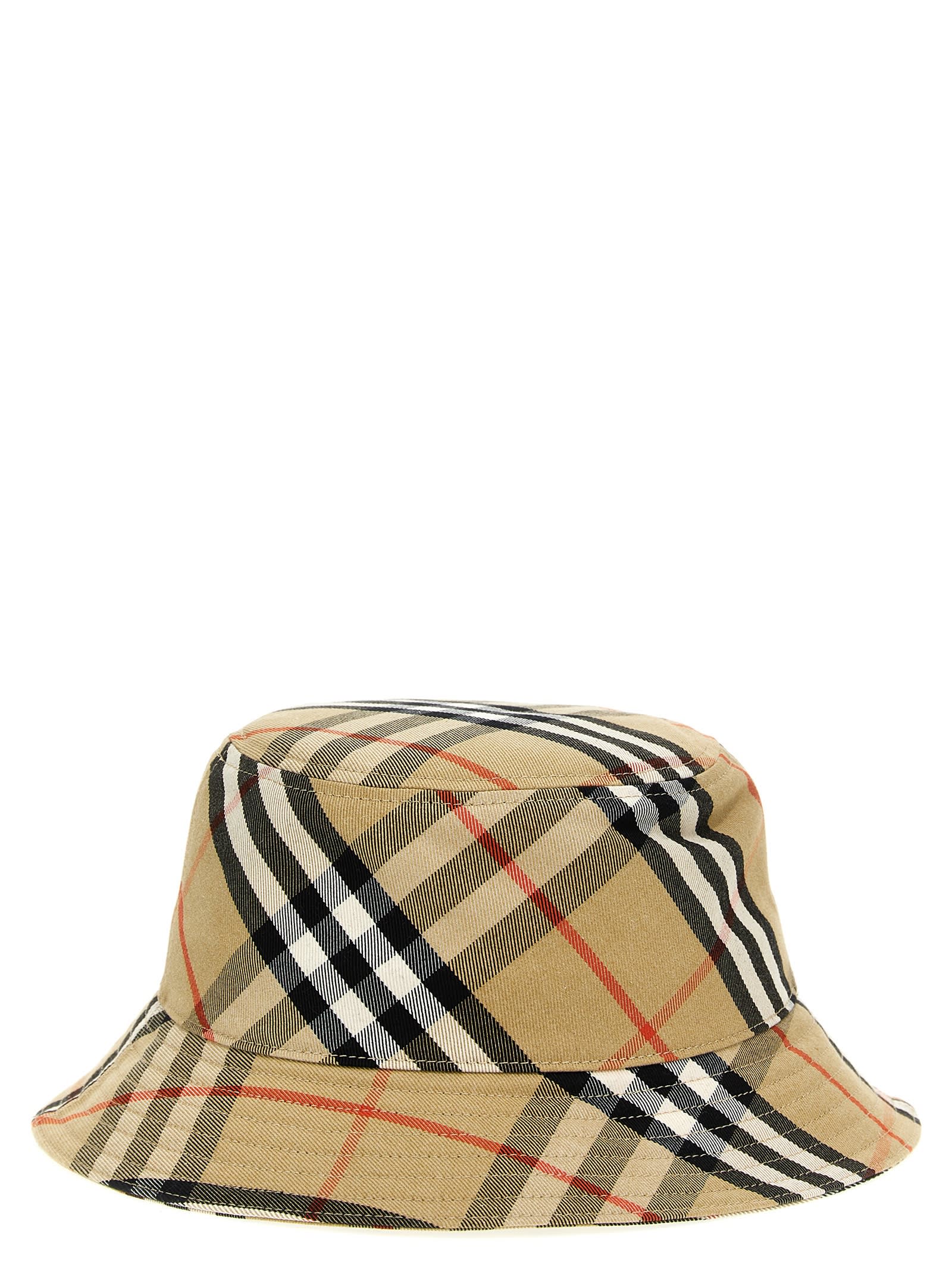 Shop Burberry Logo Embroidery Check Bucket Hat In Beige