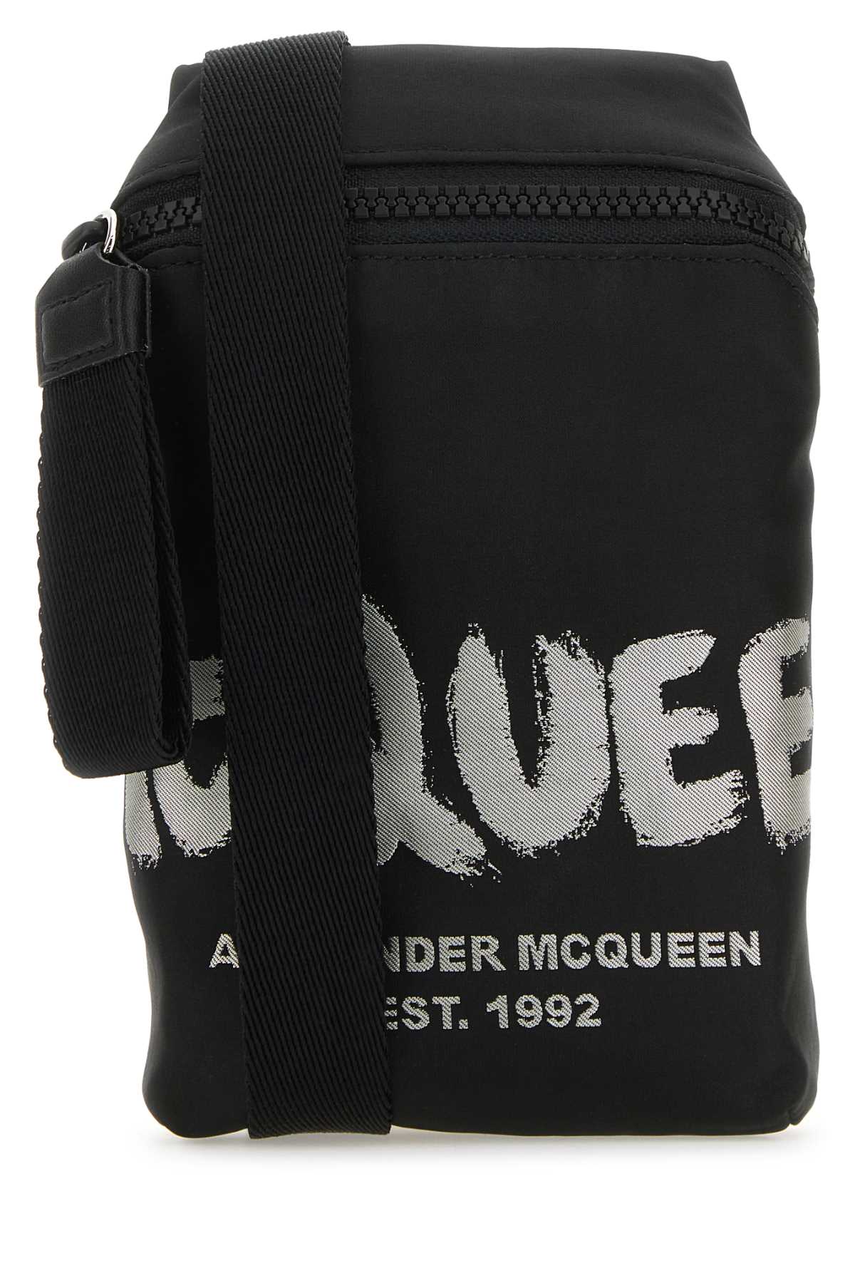 Alexander Mcqueen Black Fabric Mcqueen Graffiti Crossbody Bag In Blackoffwhite