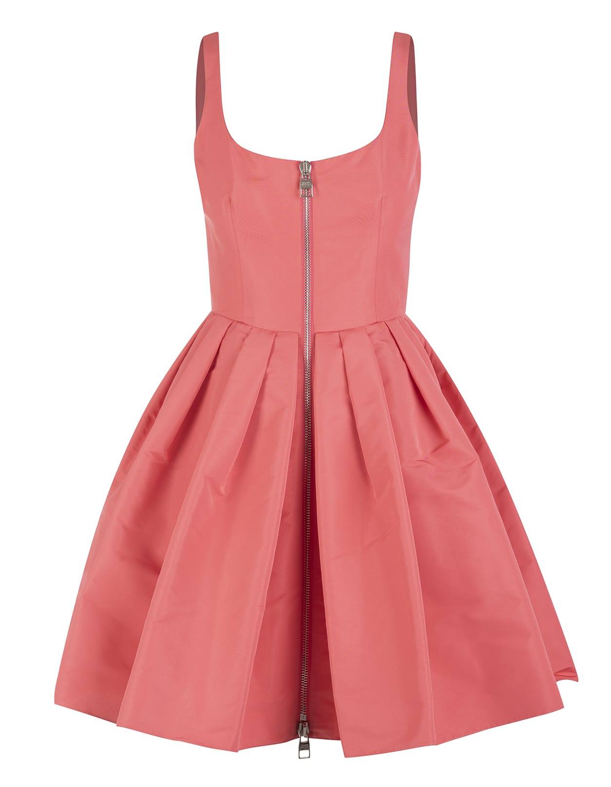 Alexander McQueen Woman Mini Dress In Coral Polyfaille With Zip