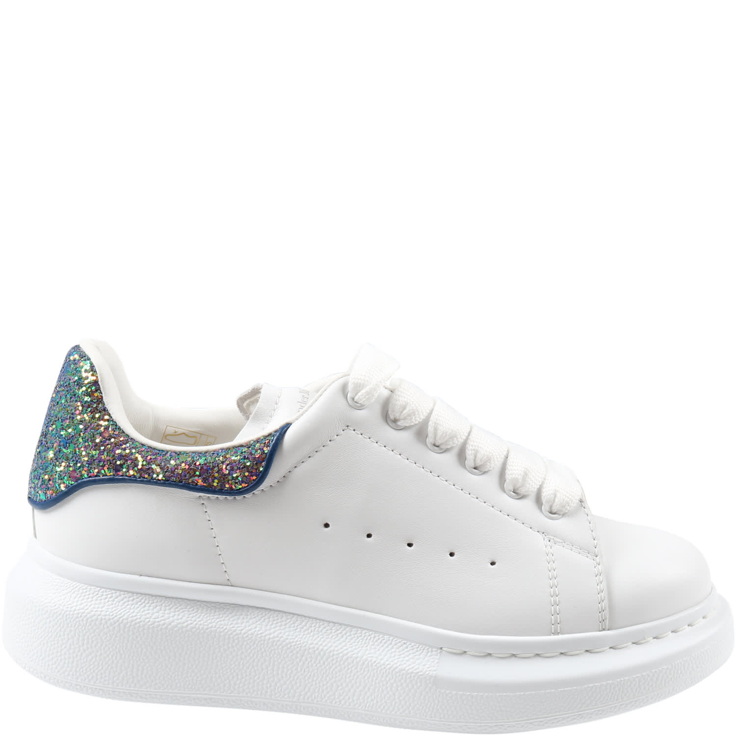 Alexander McQueen White Sneakers For Girl With Glitter And Logo