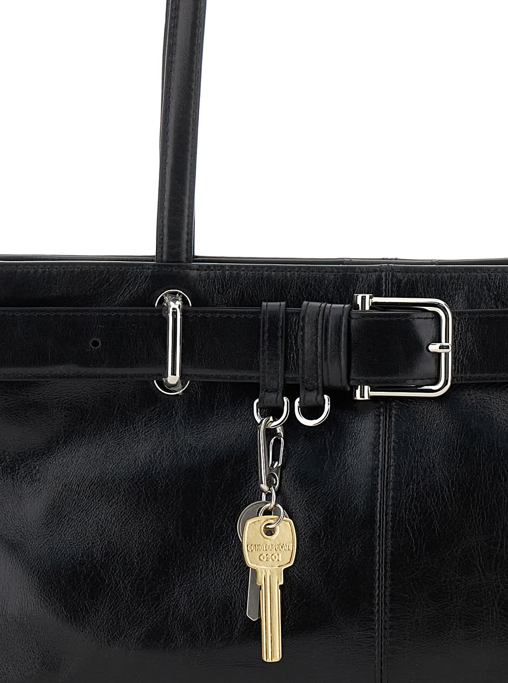 Osoi Black Shoulder Bag With Belt Detail And Pendant Keys In Leather Woman In Black