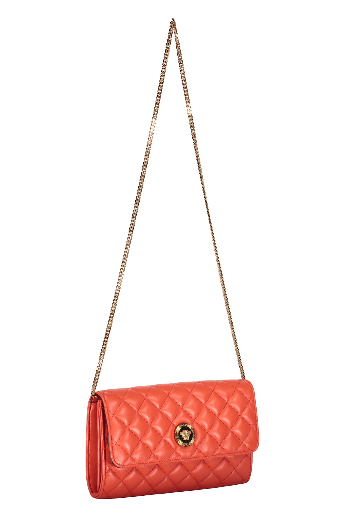 Versace Leather Crossbody Bag In Orange