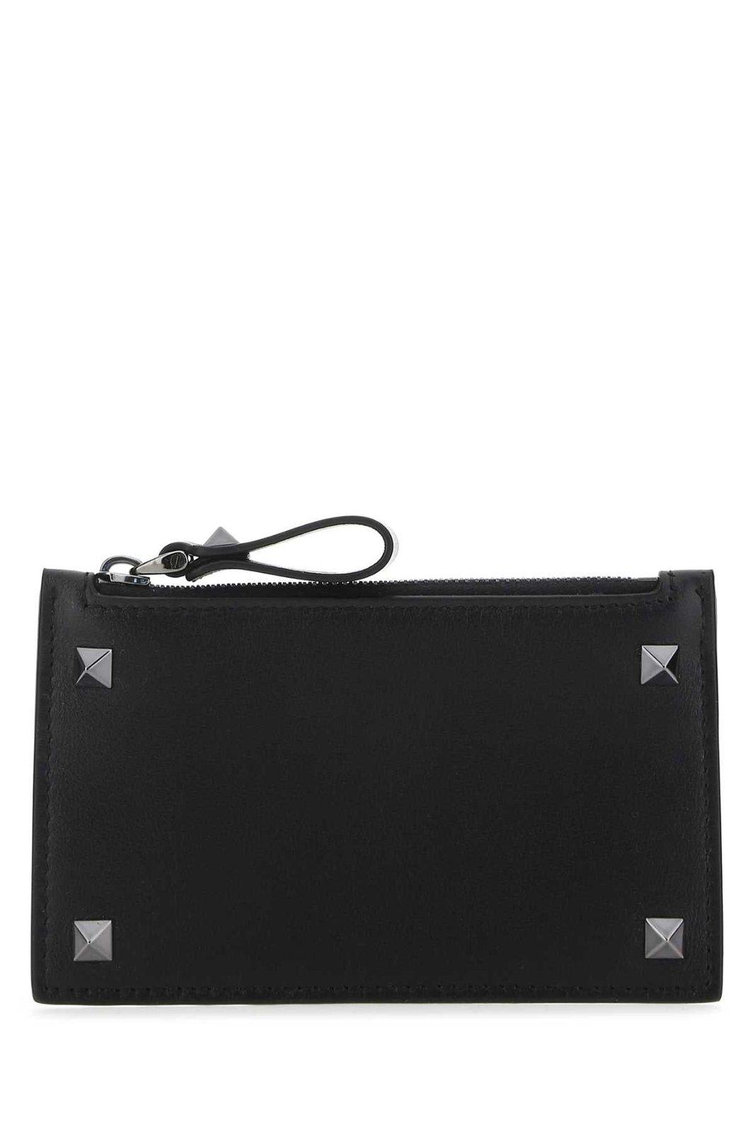 Shop Valentino Garavani Rockstud Zip-up Card Holder In Nero