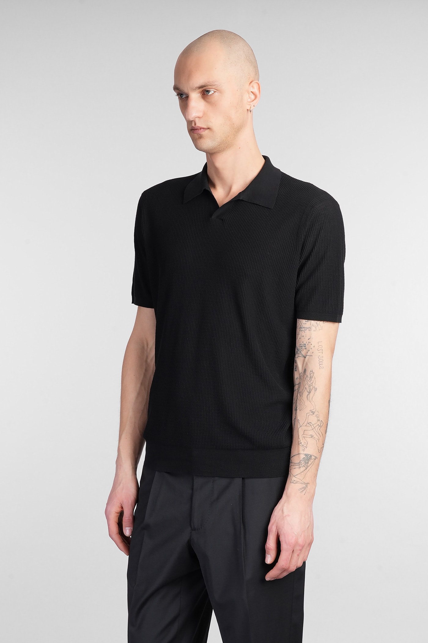 Roberto Collina Polo In Black Cotton In Black