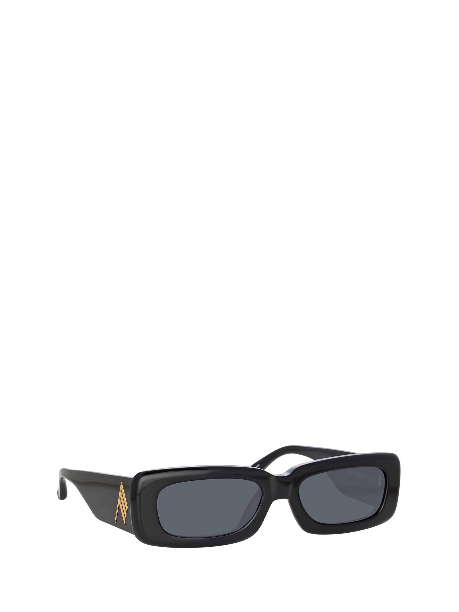 Shop Linda Farrow Attico16 Black / Yellow Gold Sunglasses