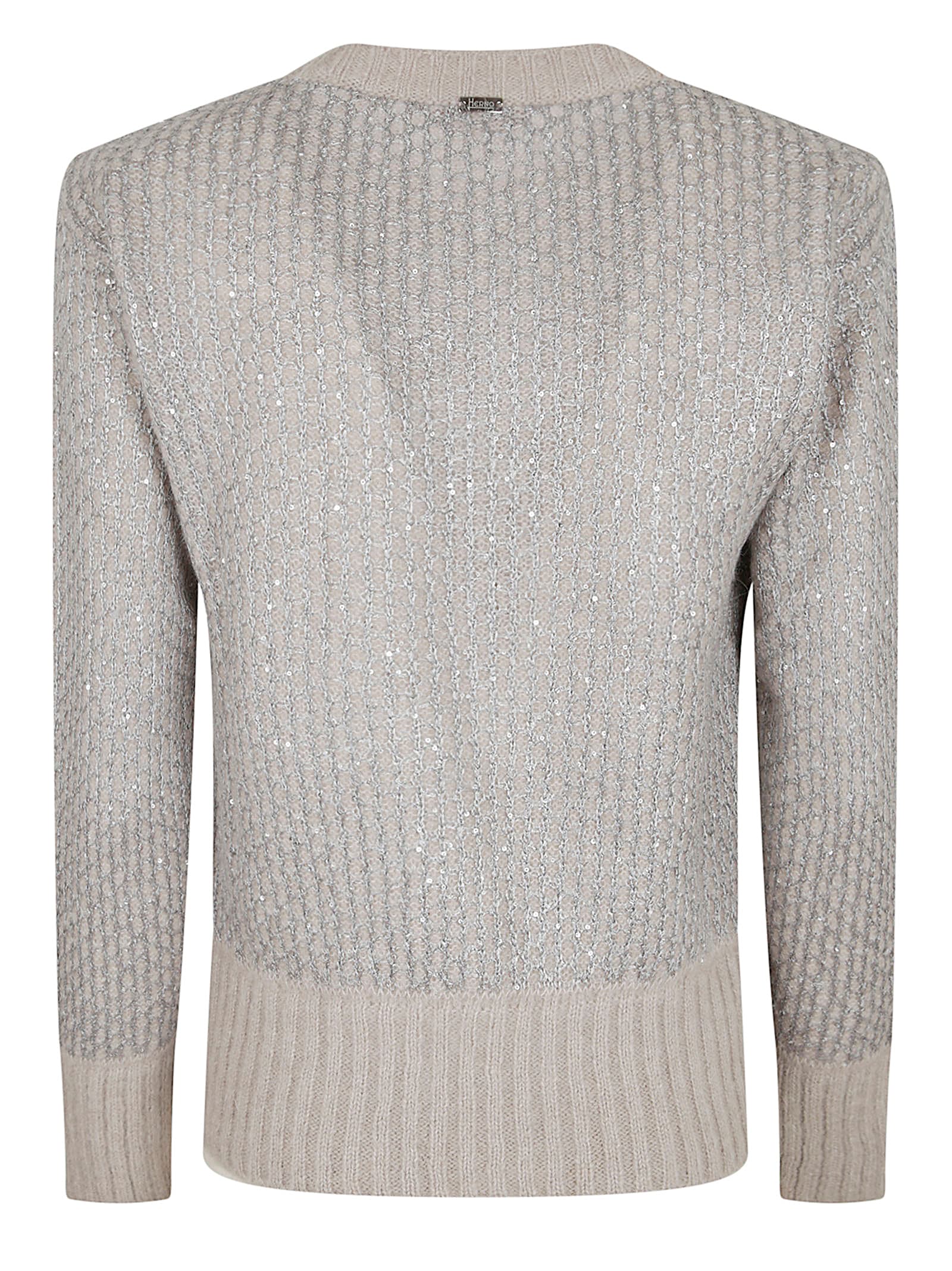 Herno Ribbed Alpaca Knit Sweater With Delicate Sequins In White