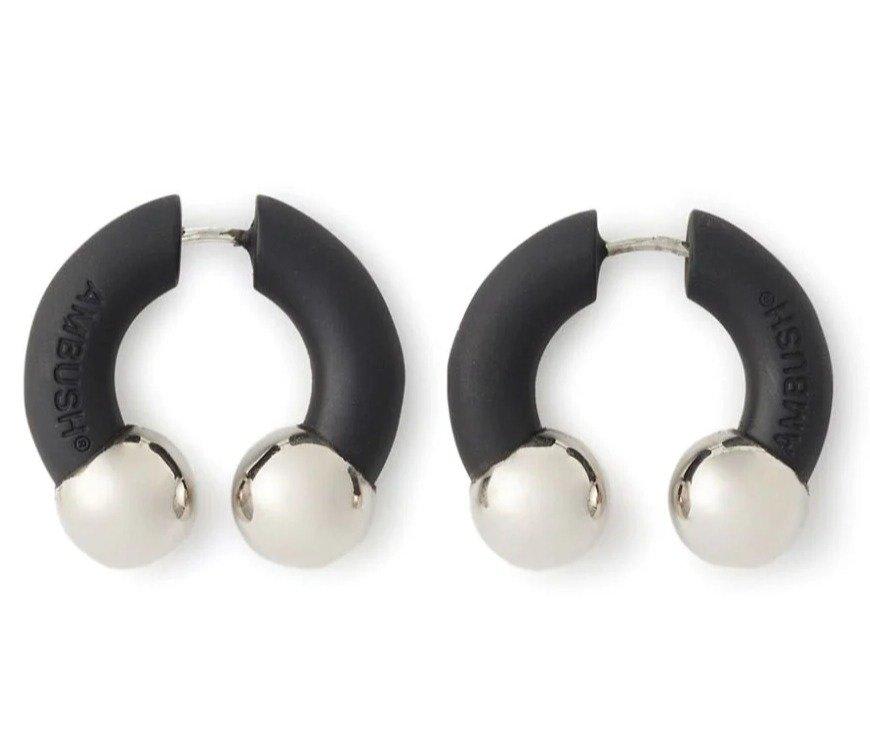Shop Ambush Logo Debossed Barbell Earrings In Black