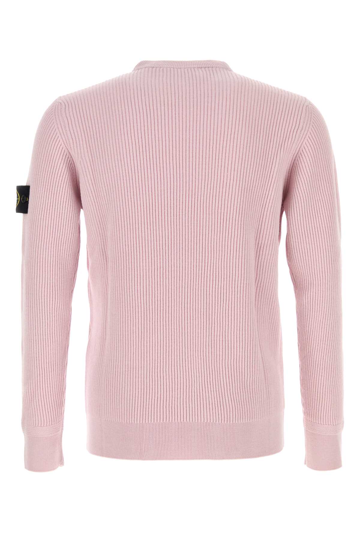 Stone Island Ribbed Texture Long Sleeve Wool Sweater In Pink