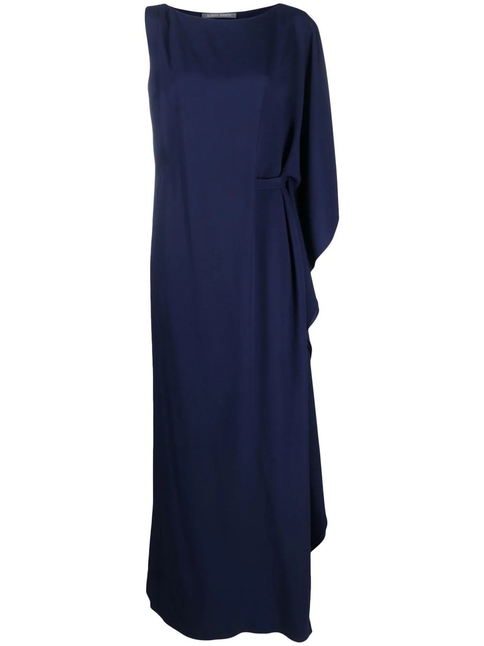 Shop Alberta Ferretti Navy Blue One-shoulder Draped Maxi Dress