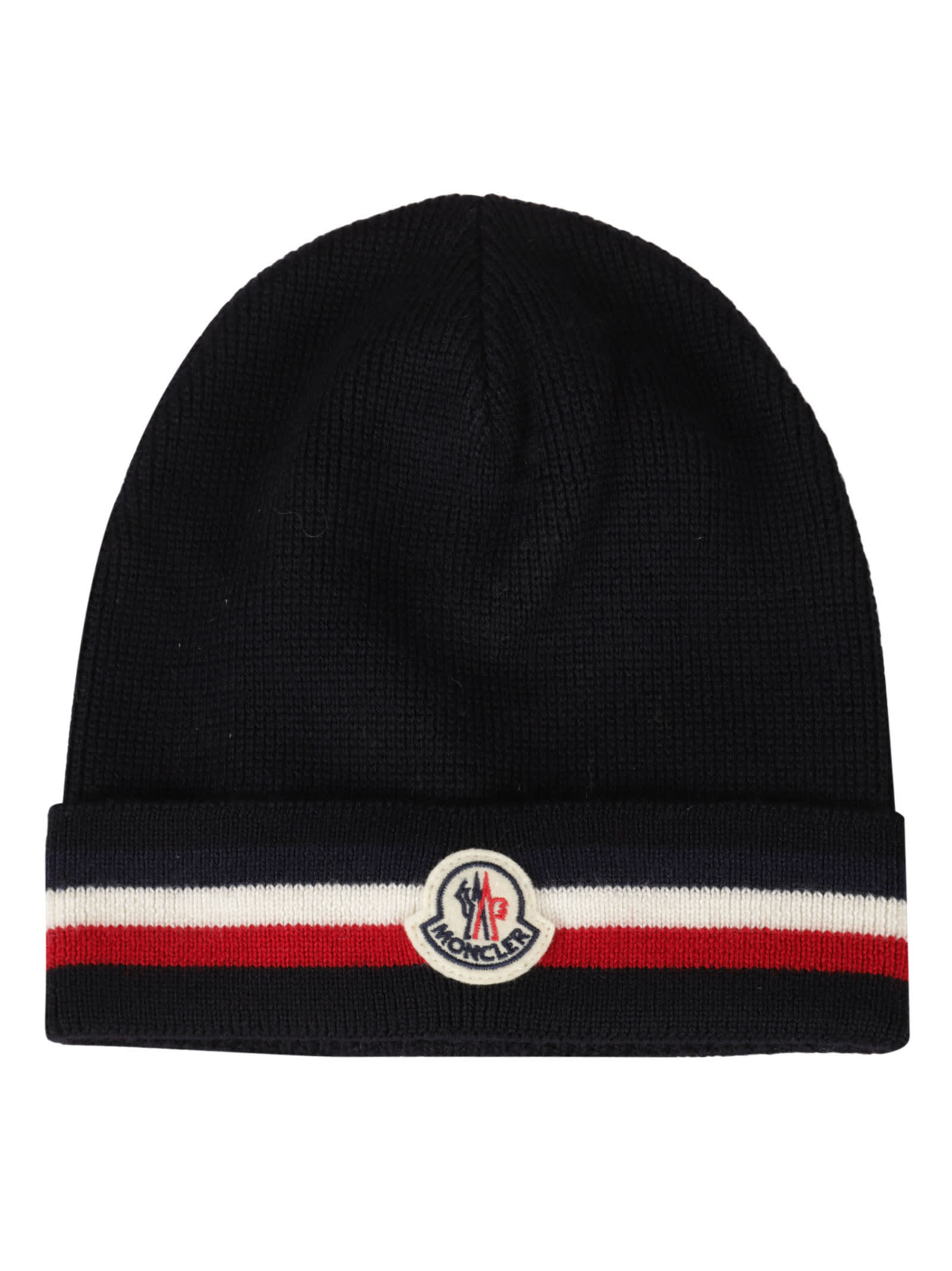 Shop Moncler Stripe Logo Patch Beanie