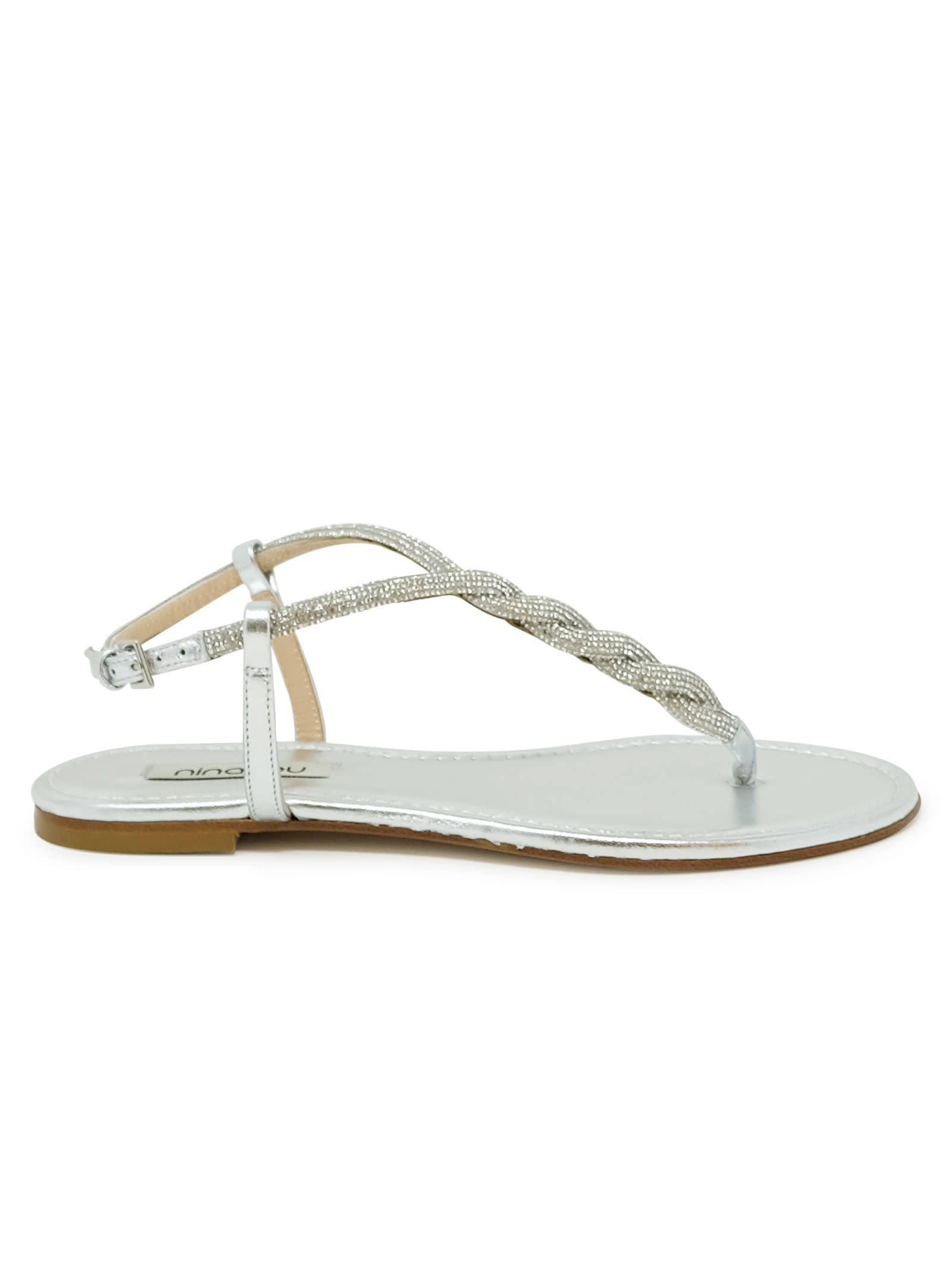 Shop Ninalilou Leather Flat Sandal In Silver