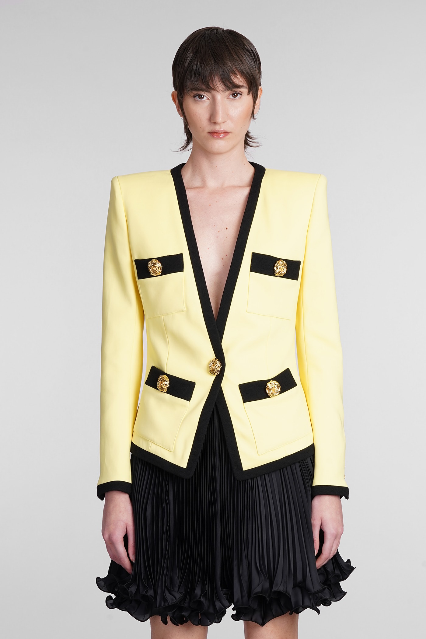 Shop Balmain Blazer In Yellow Viscose