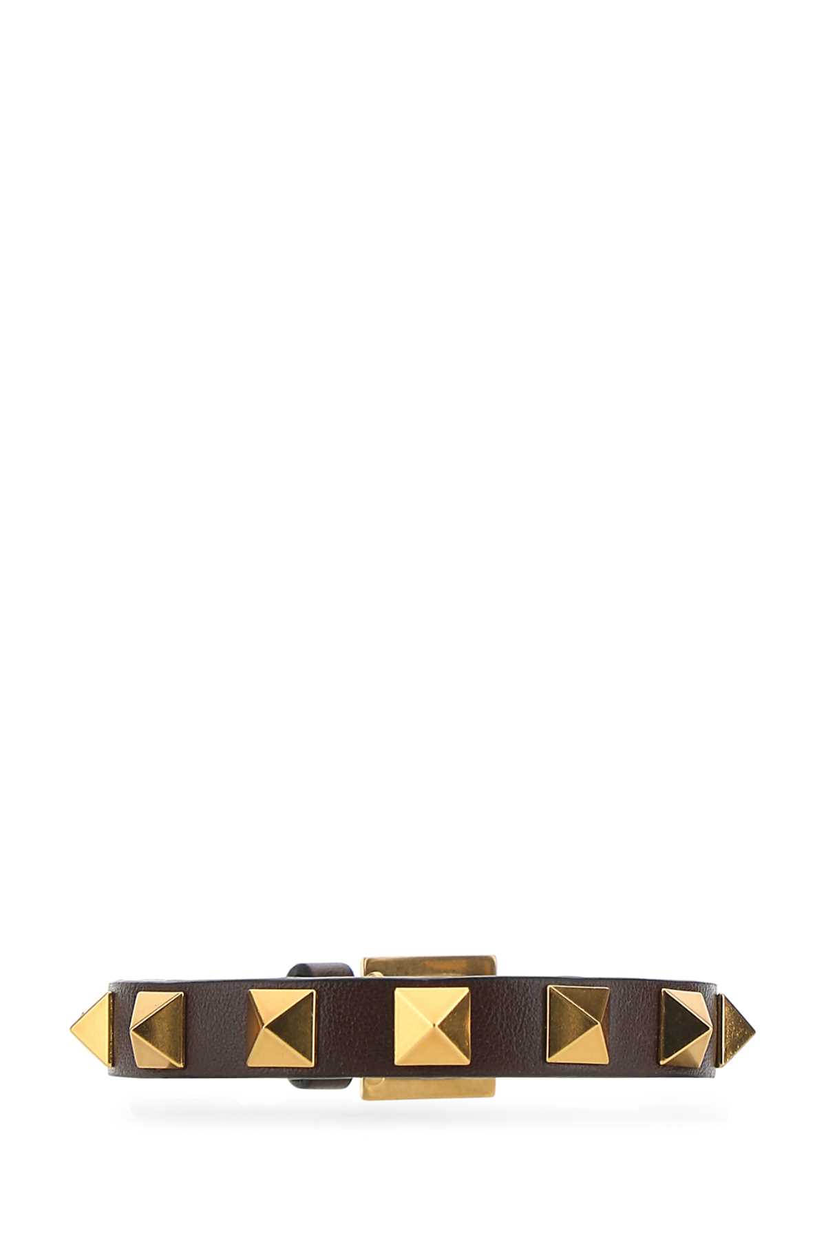 Shop Valentino Chocolate Leather Rockstud Bracelet In Browne
