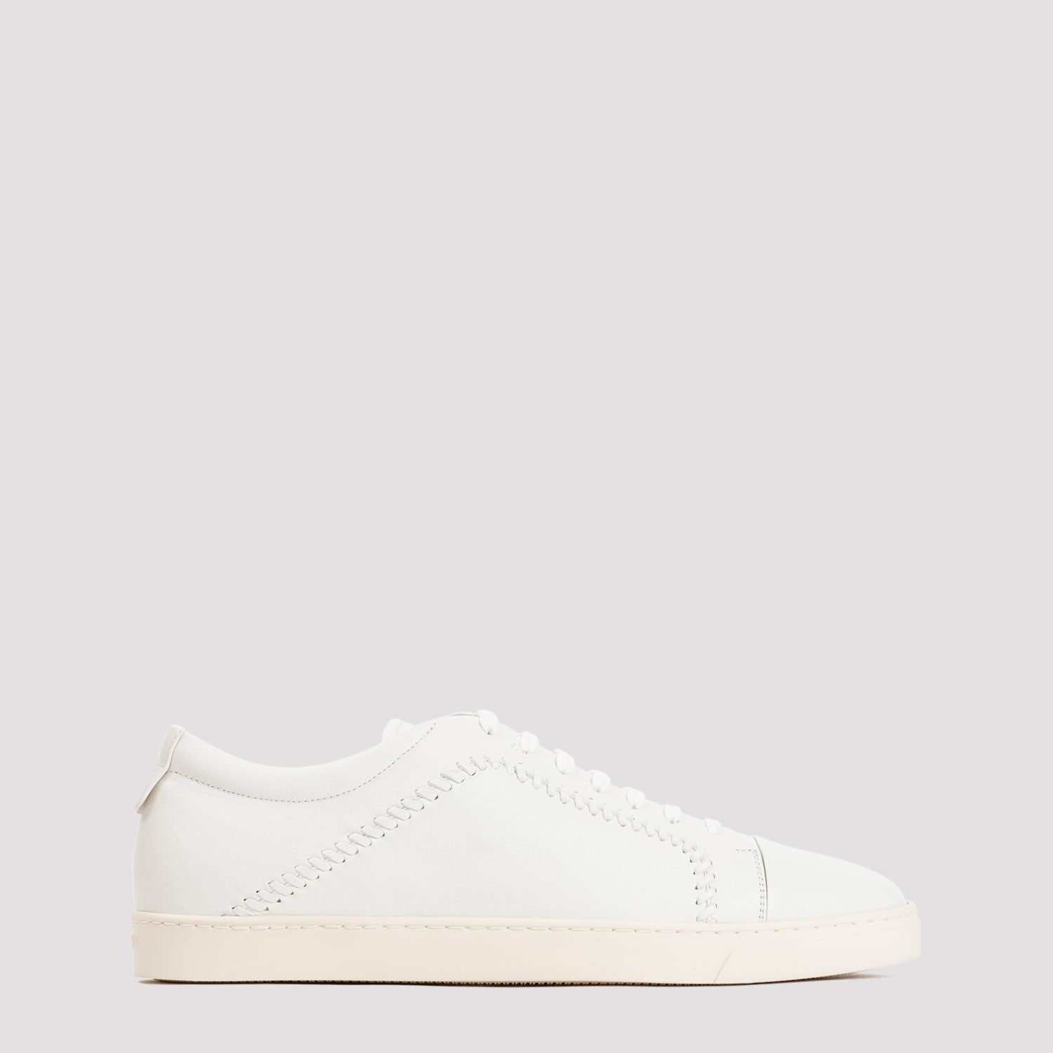 Shop Giorgio Armani Lamb Leather Sneakers In Panna Panna