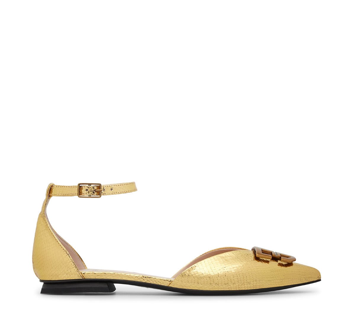 Shop Fabi Ballet Flat With Strap In Oro