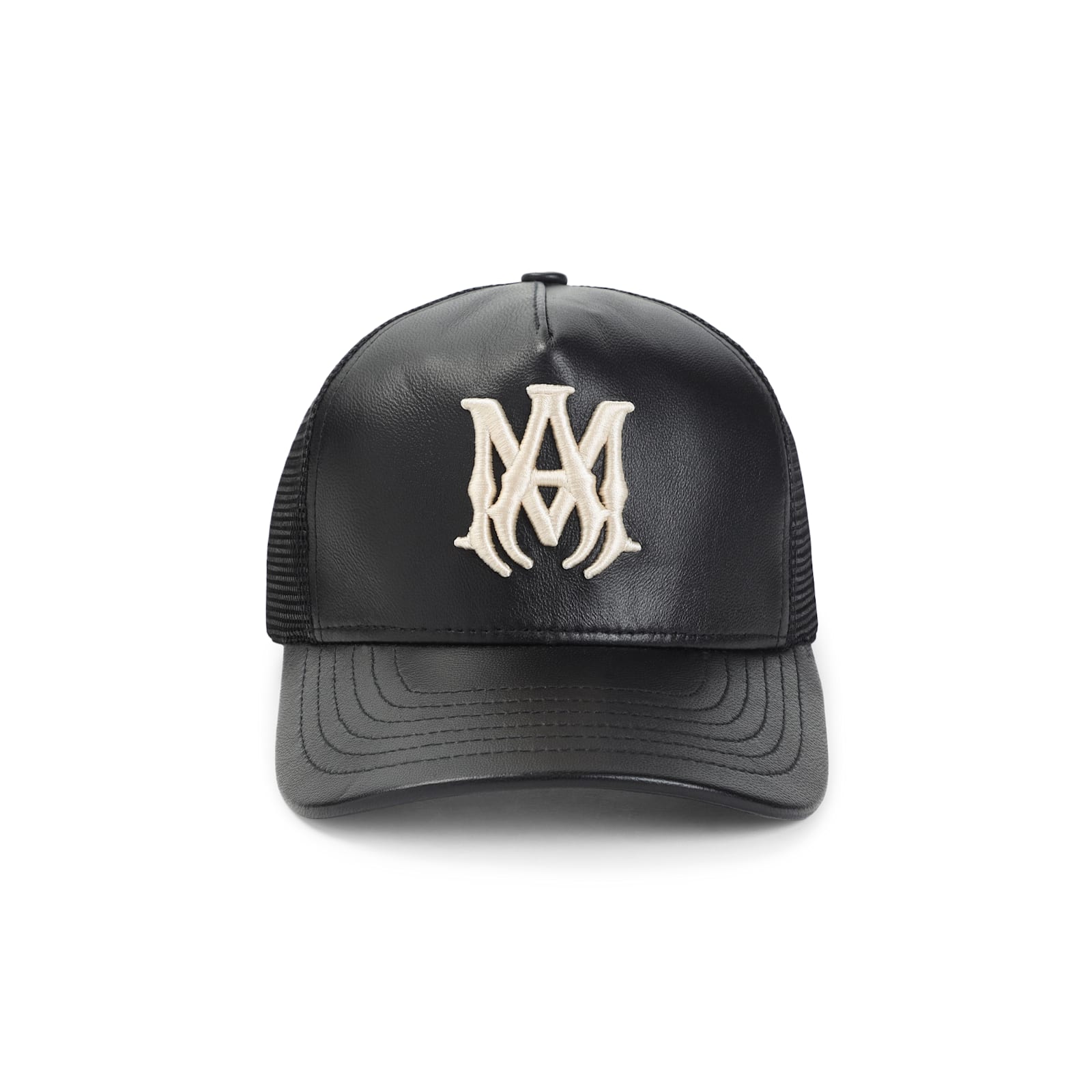 Amiri Leather Cap With Curved Brim And Mesh Back In Black