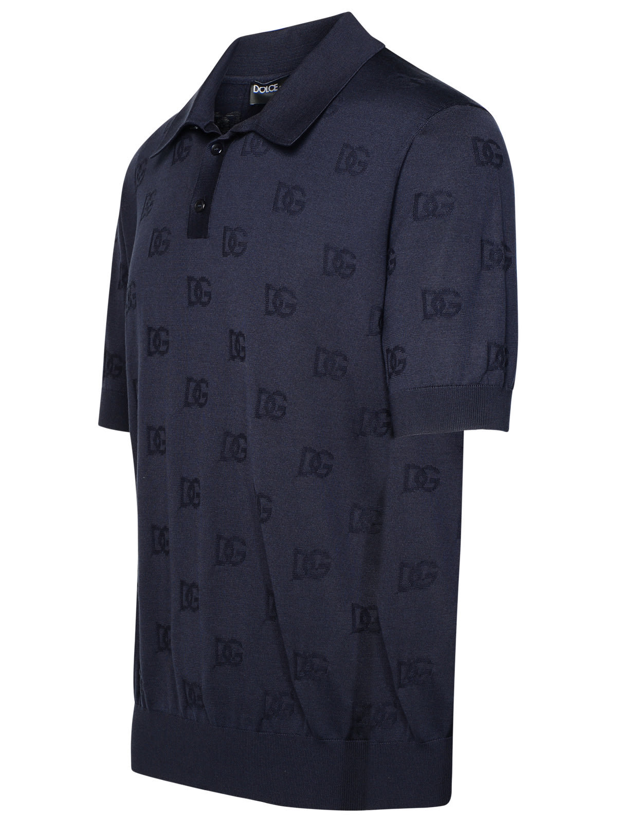 Shop Dolce & Gabbana Navy Silk Polo Shirt In Blu