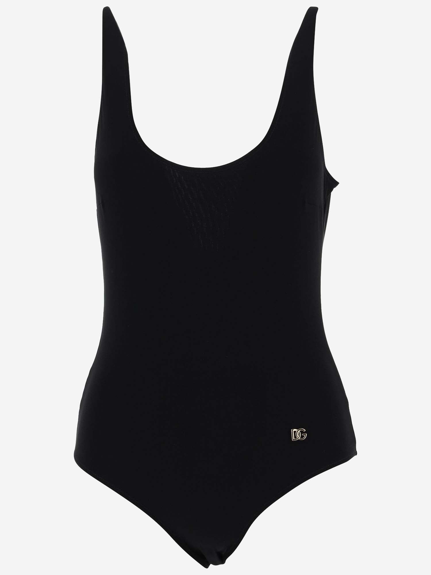 Shop Dolce & Gabbana Stretch Nylon One-piece Swimsuit With Logo In Black