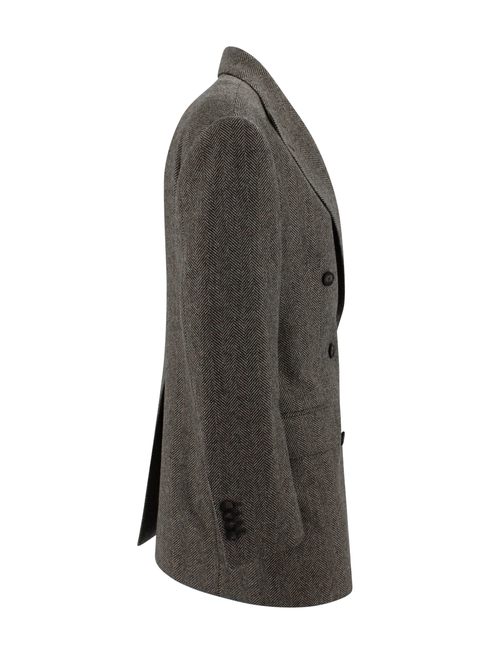 Tagliatore Double-breasted Jacket In Gray Herringbone Wool. In Gray