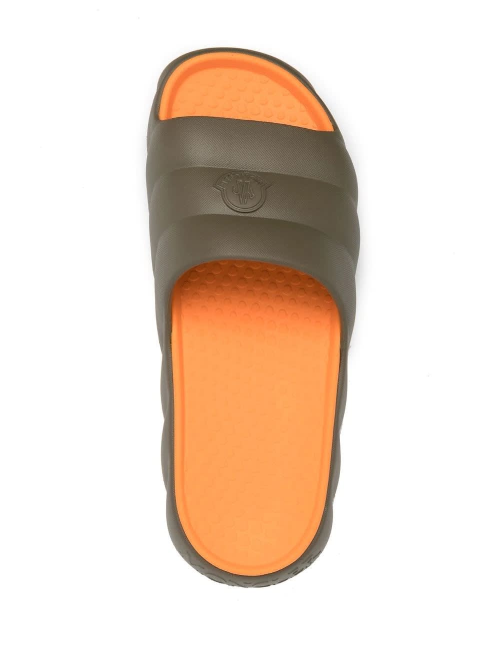 Shop Moncler Orange And Military Green Lilo Slides In Brown