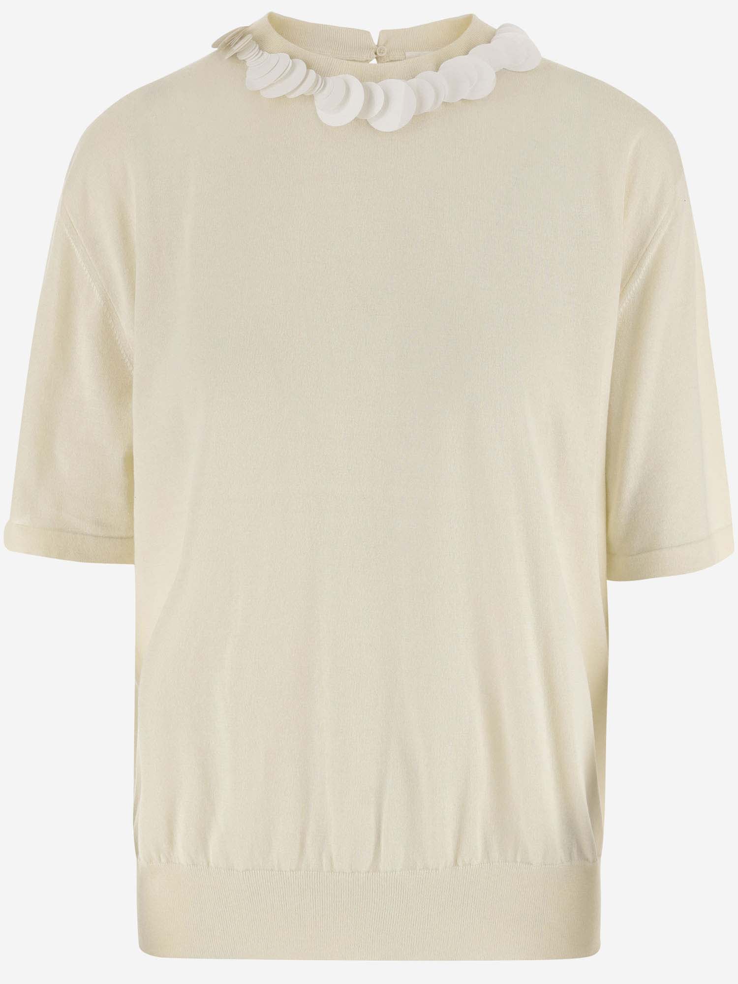 Jil Sander Sequined Cotton Knit Top In Ivory