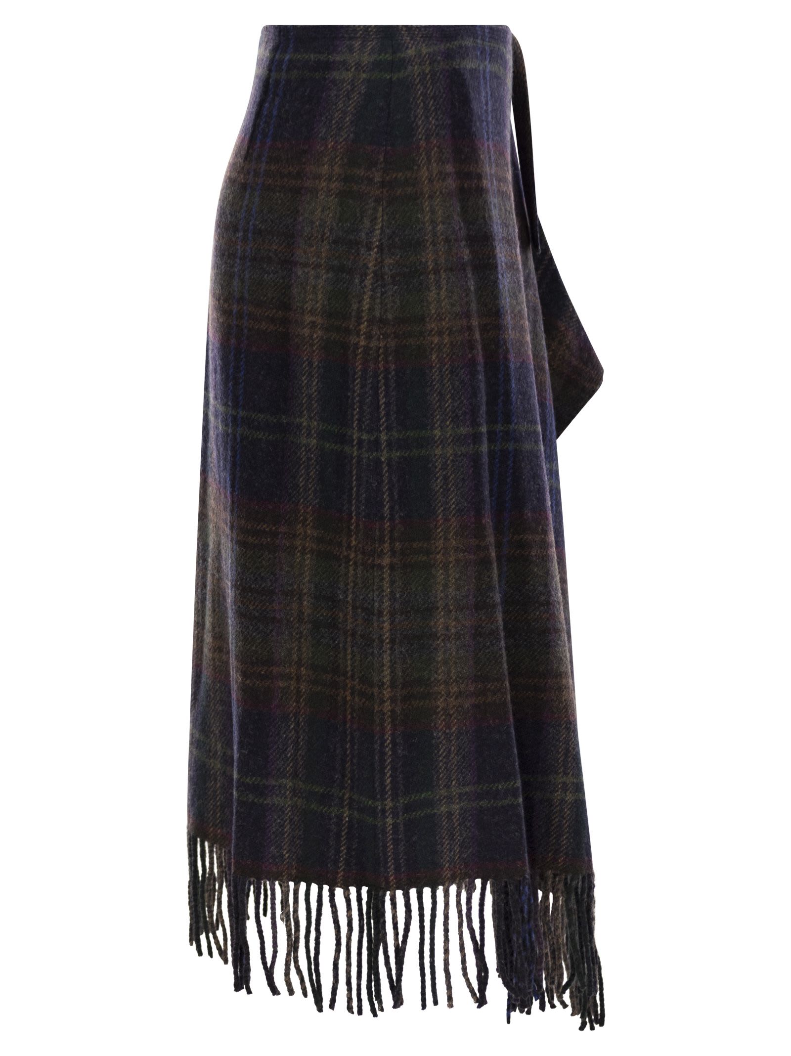 Shop Polo Ralph Lauren Fringed Wrap Skirt In Blue/brown