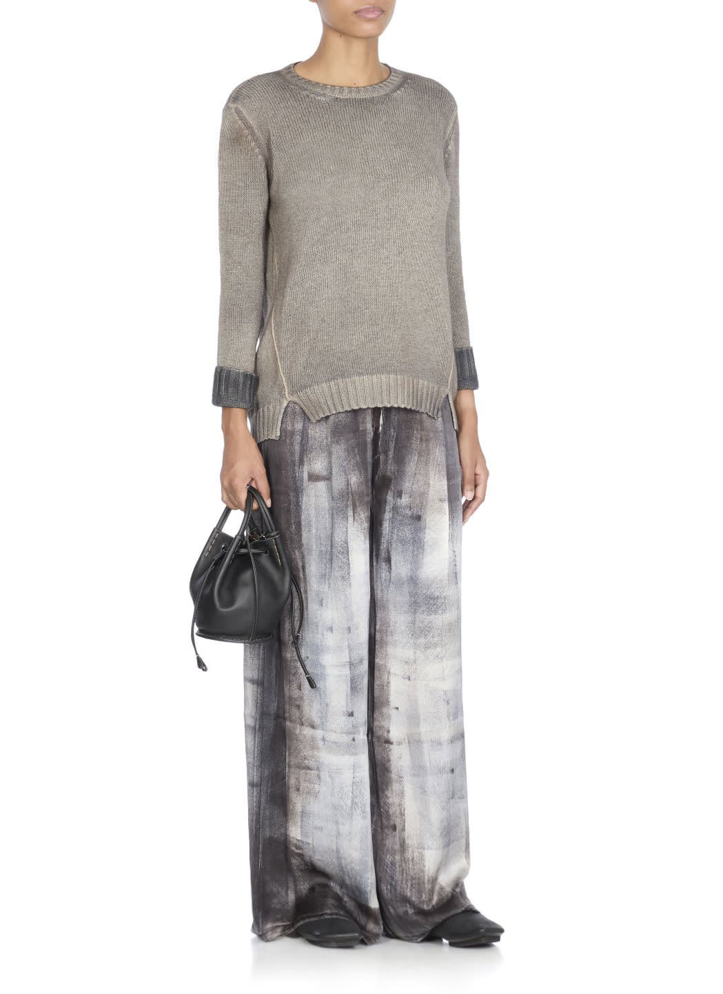 Avant Toi Wide-leg Silk Pants With Abstract Pattern In Gray