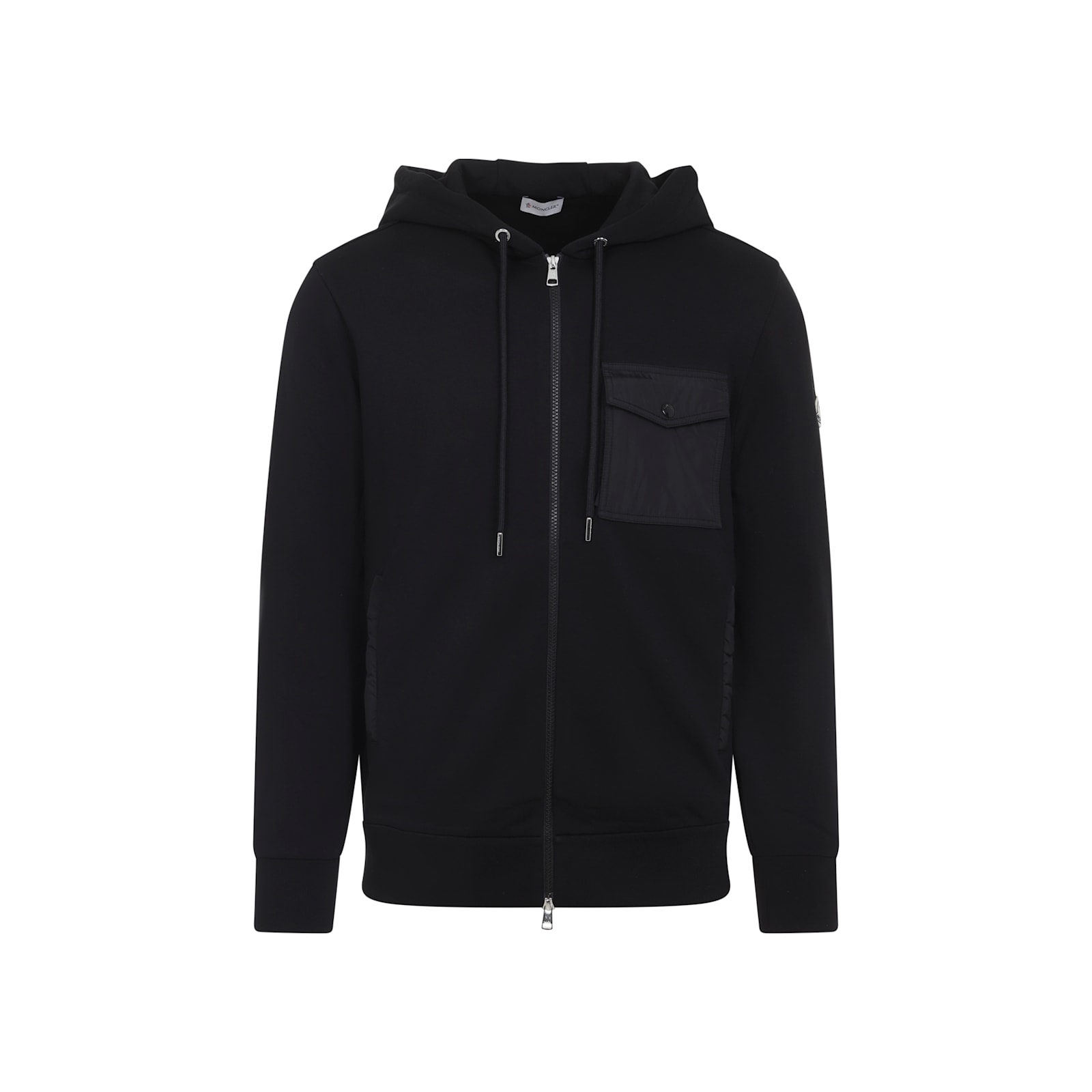 Moncler Hooded Drawstring Cardigan Chest Pocket In Black