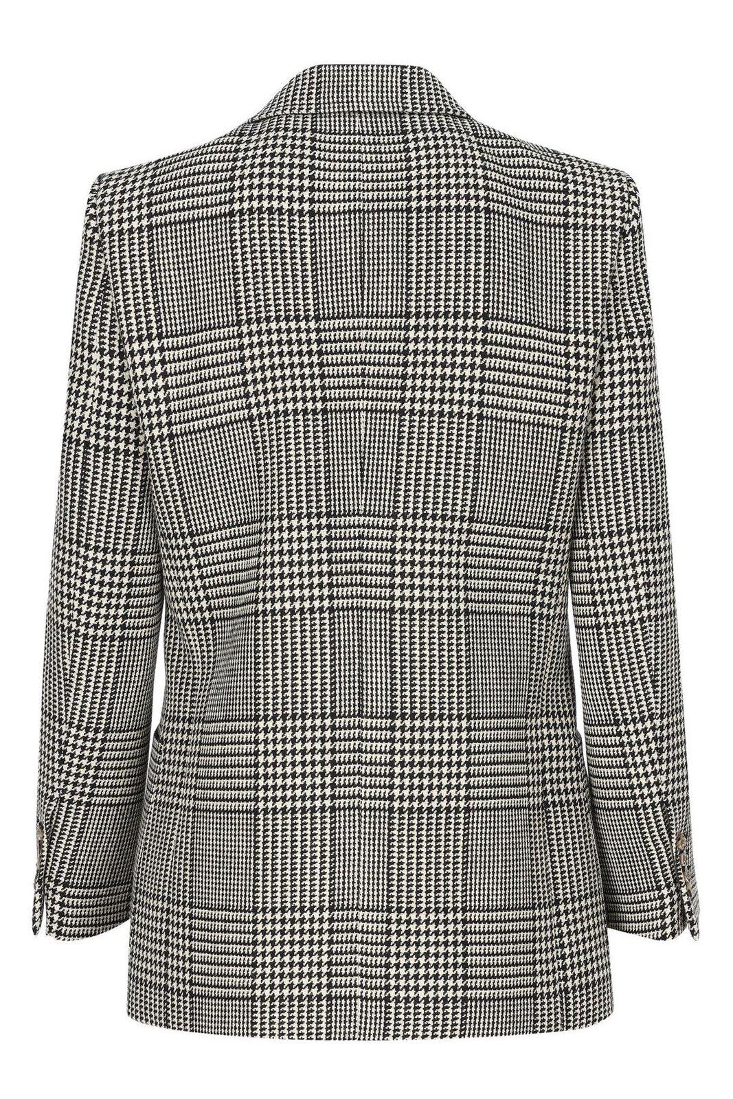 Shop Valentino Double-breasted Checked Blazer In Grey