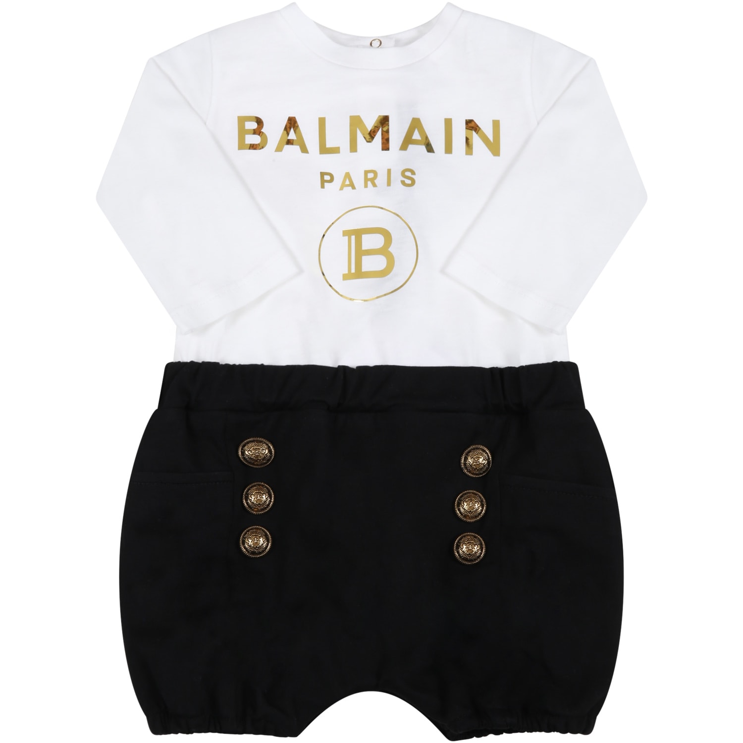 Balmain Black Romper For Babykids With Golden Logo