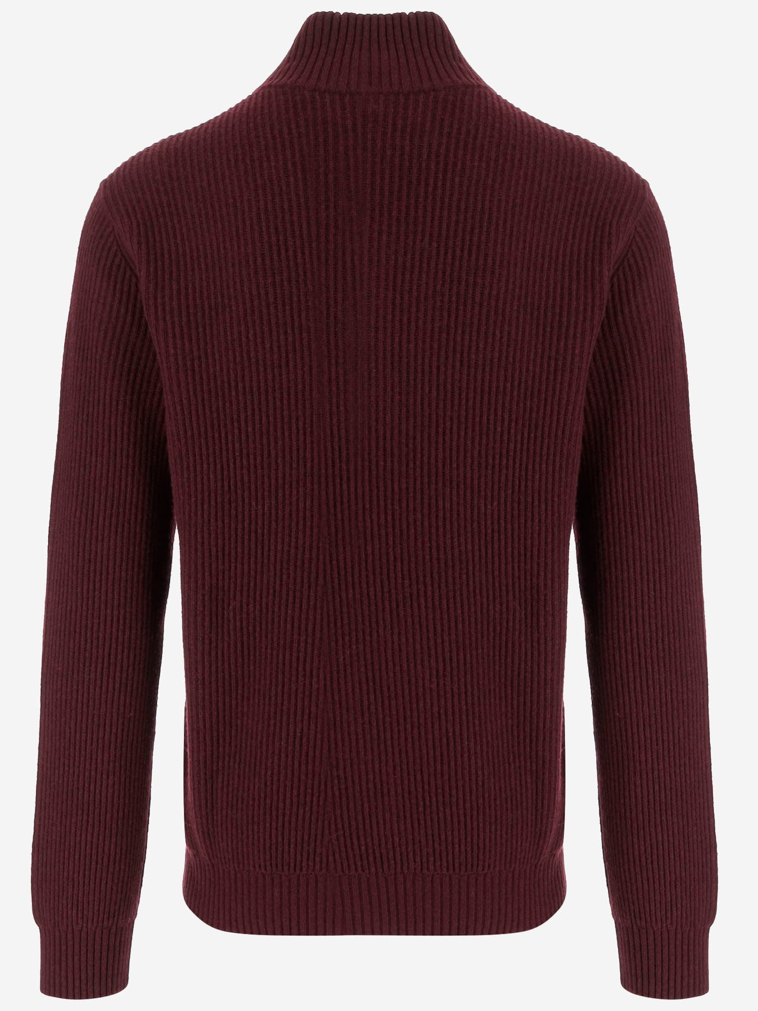 Woolrich Bordeaux Wool Blend Sweater With Front Zipper And Rib Knitting In Brown
