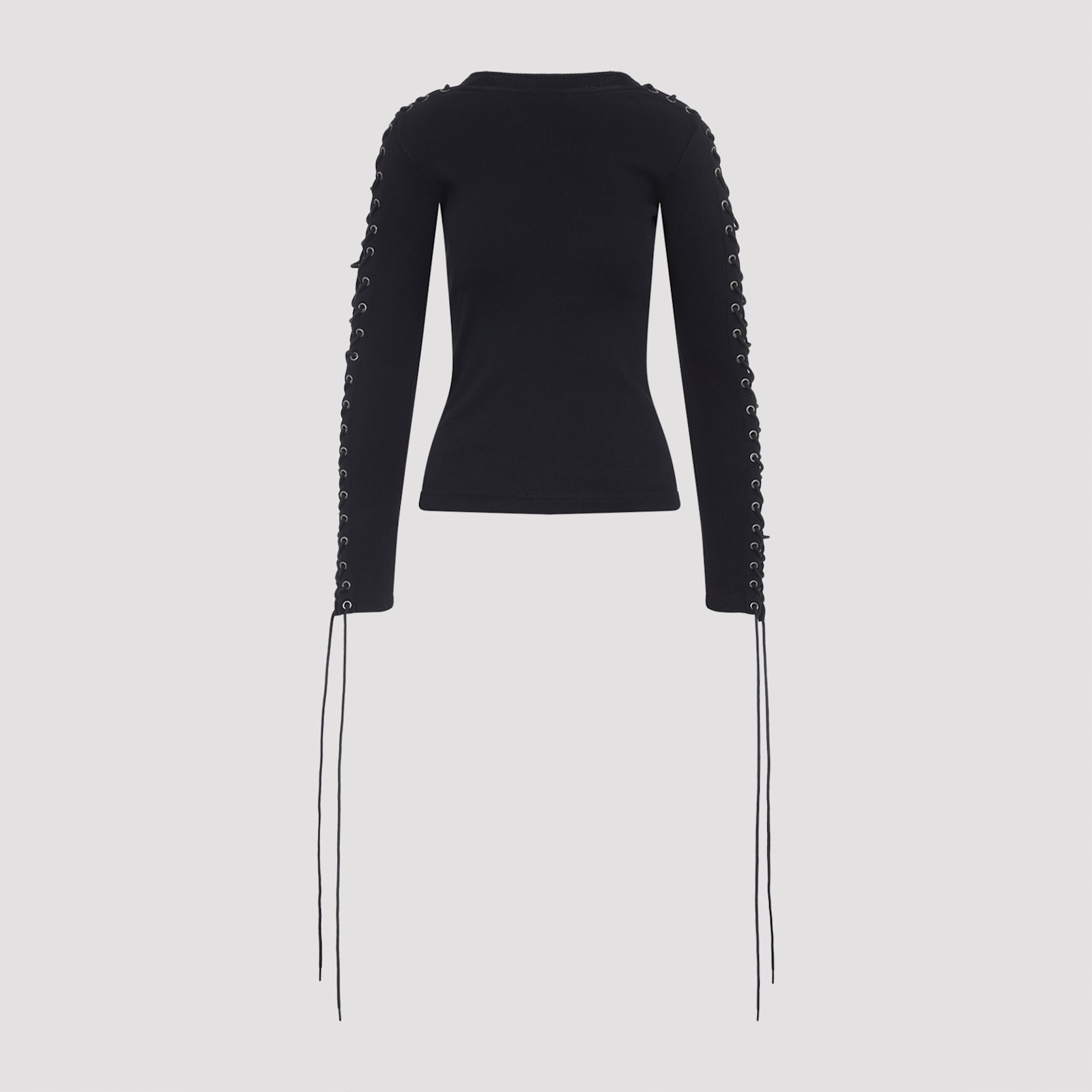 Balenciaga Lace-up Long Sleeve Cotton T-shirt In Black