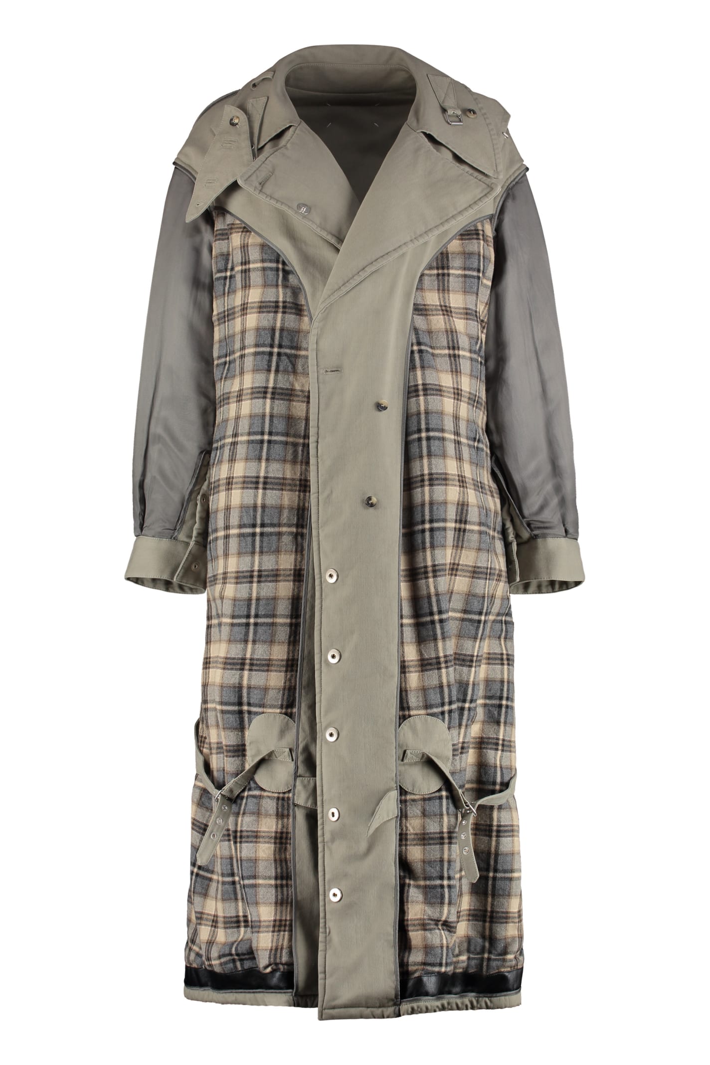 Maison Margiela Check Buttoned Long Jacket In Mud | ModeSens